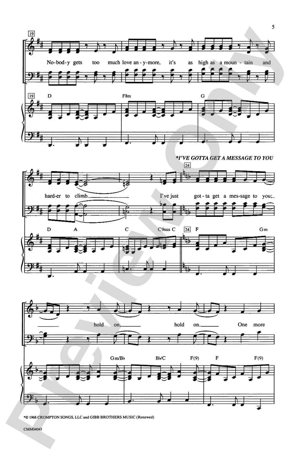 Stayin' Alive (A Medley of Hit Songs Recorded by the Bee Gees): SATB Choral Octavo