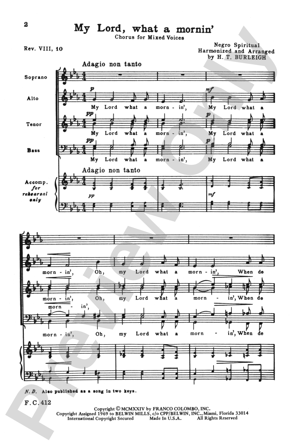 My Lord, What a Mornin': SATB, <I>a cappella</I> Choral Octavo