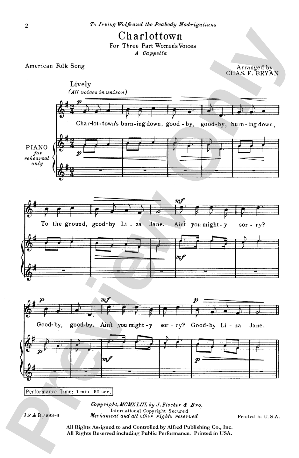 Charlottown: SSA, <I>a cappella</I> Choral Octavo