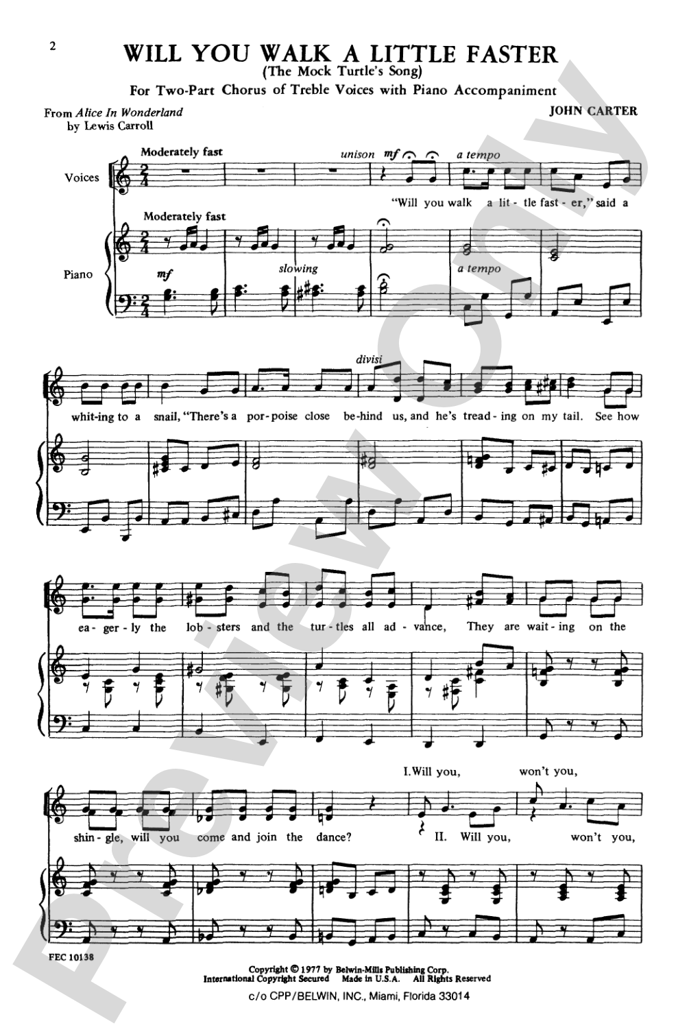 Will You Walk a Little Faster (The Mock Turtle's Song from <I>Alice in Wonderland</I>): SA Choral Octavo
