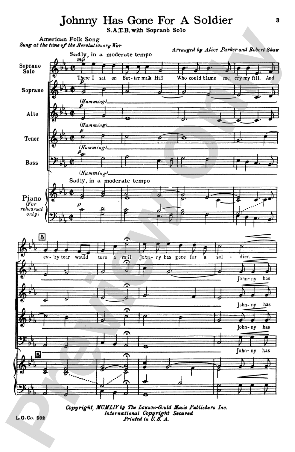 Johnny Has Gone for a Soldier: SATB Choral Octavo