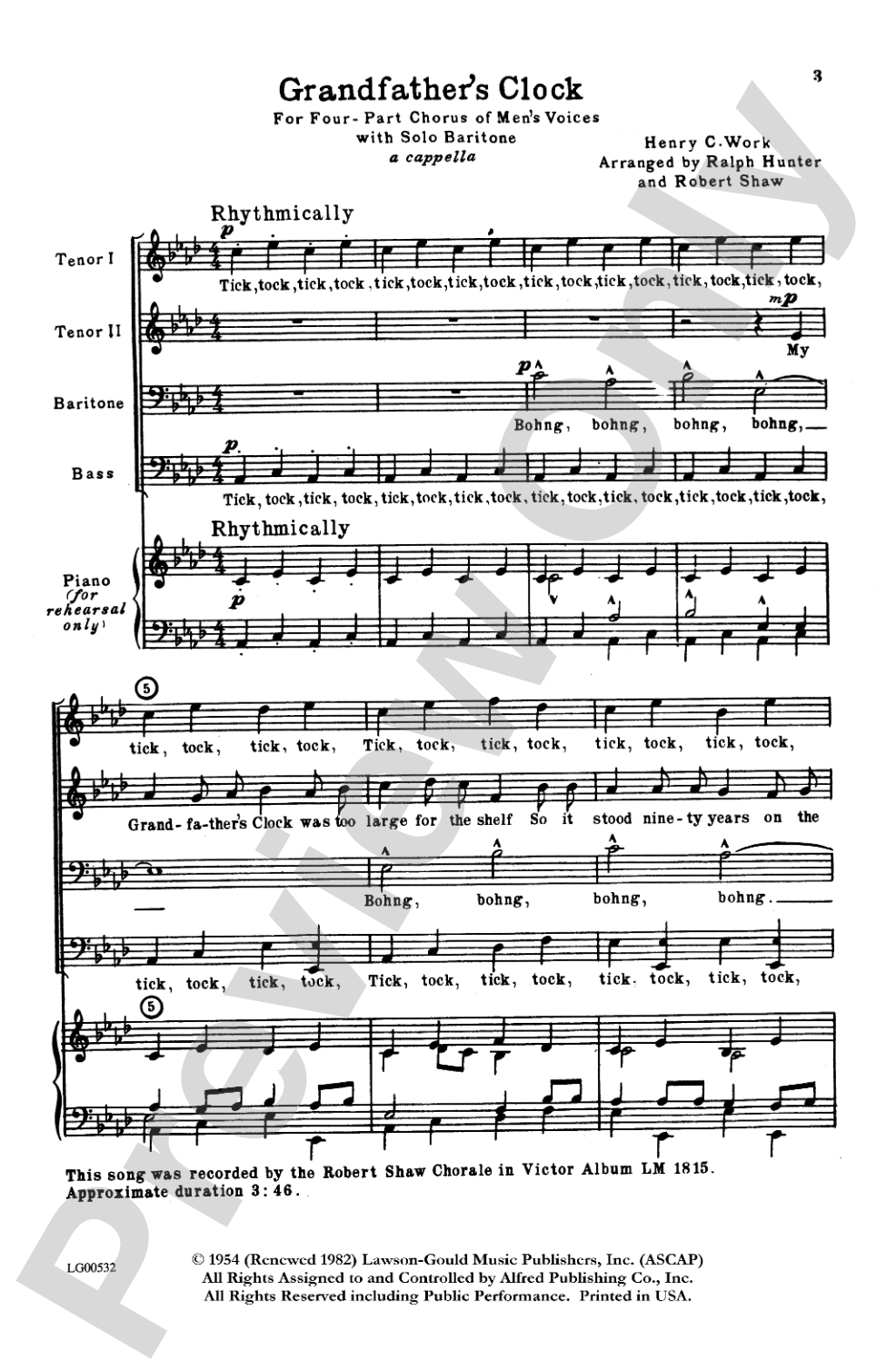 Grandfather's Clock: TTBB Choral Octavo