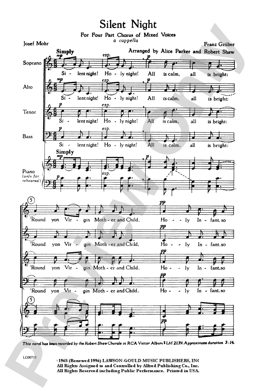 Silent Night: SATB Choral Octavo