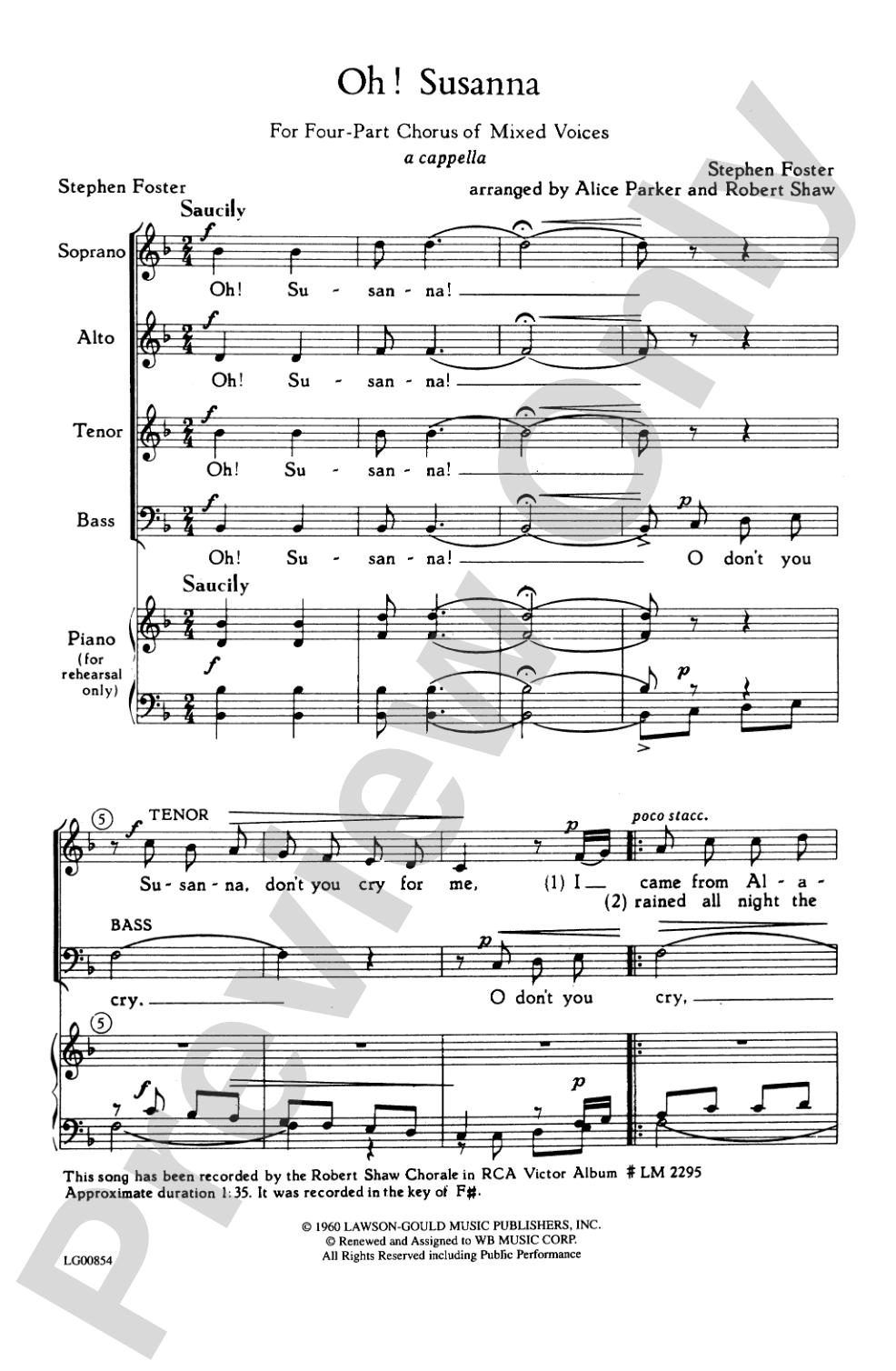 Oh! Susanna: SATB Choral Octavo