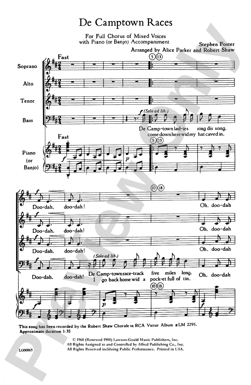 De Camptown Races: SATB Choral Octavo