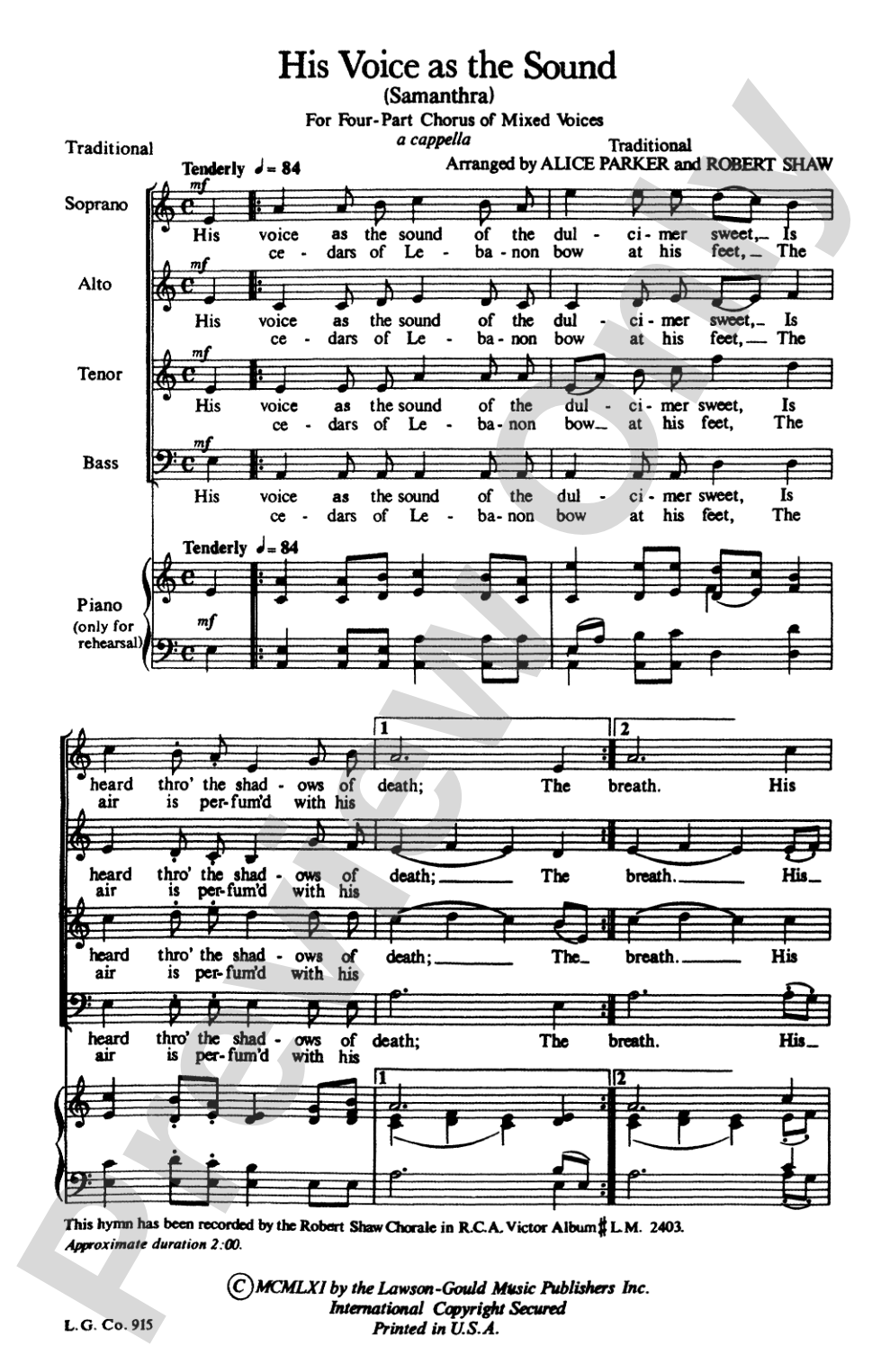 His Voice As the Sound: SATB Choral Octavo
