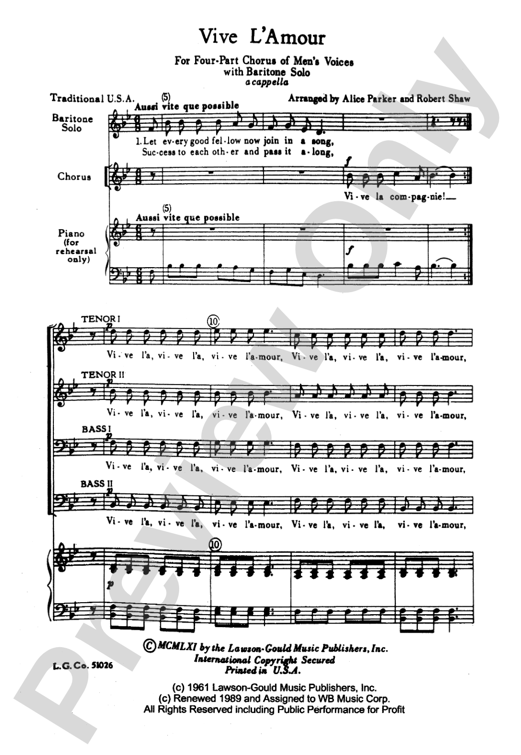 Vive l'Amour: TTBB Choral Octavo