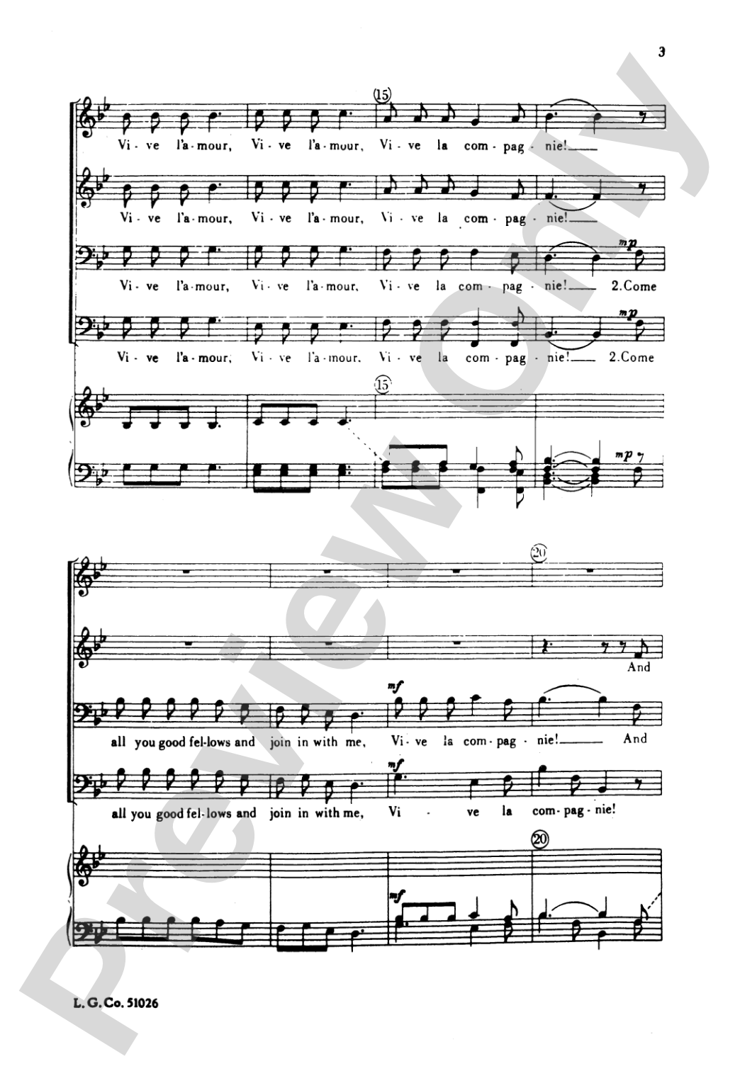 Vive l'Amour: TTBB Choral Octavo