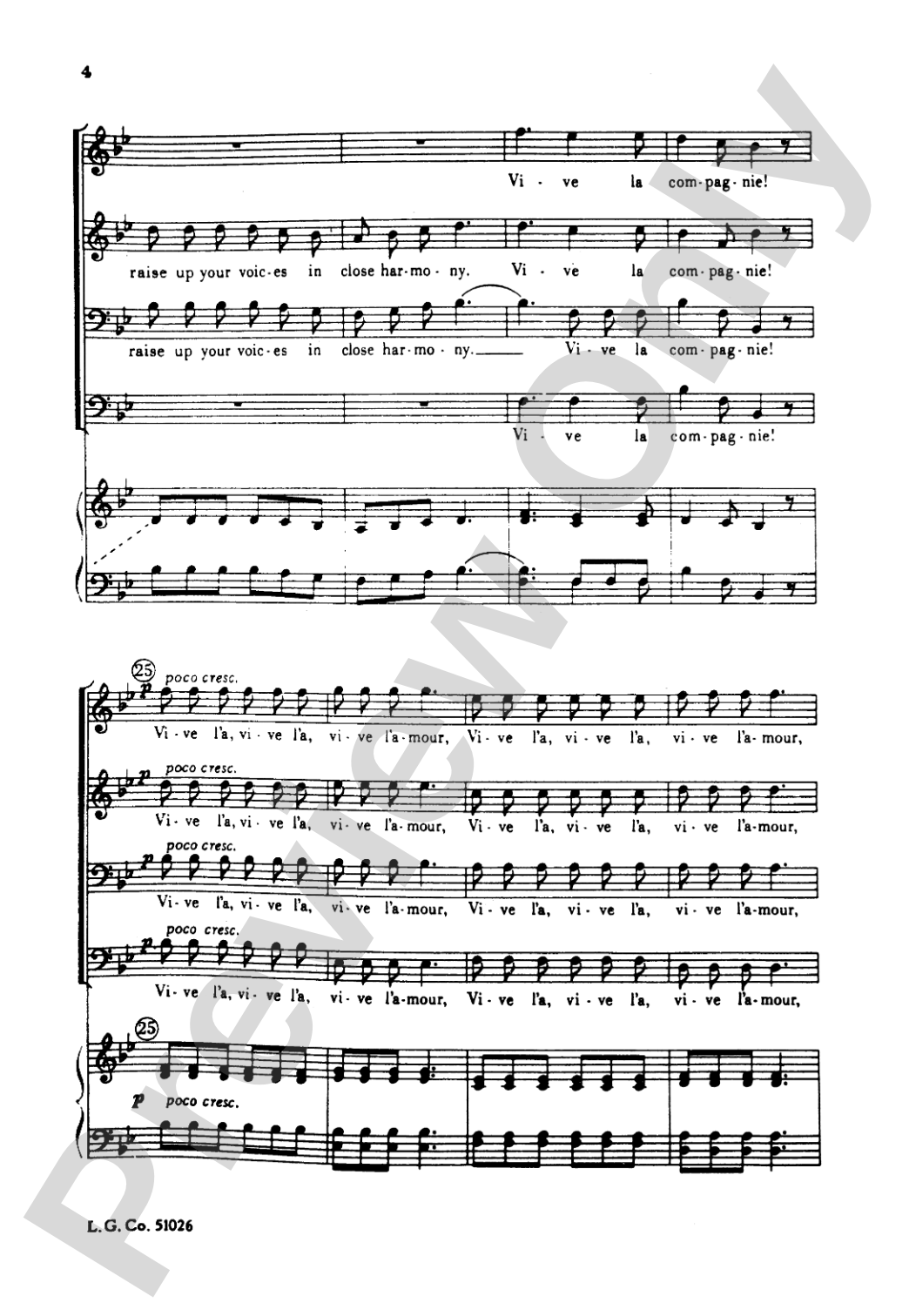 Vive l'Amour: TTBB Choral Octavo