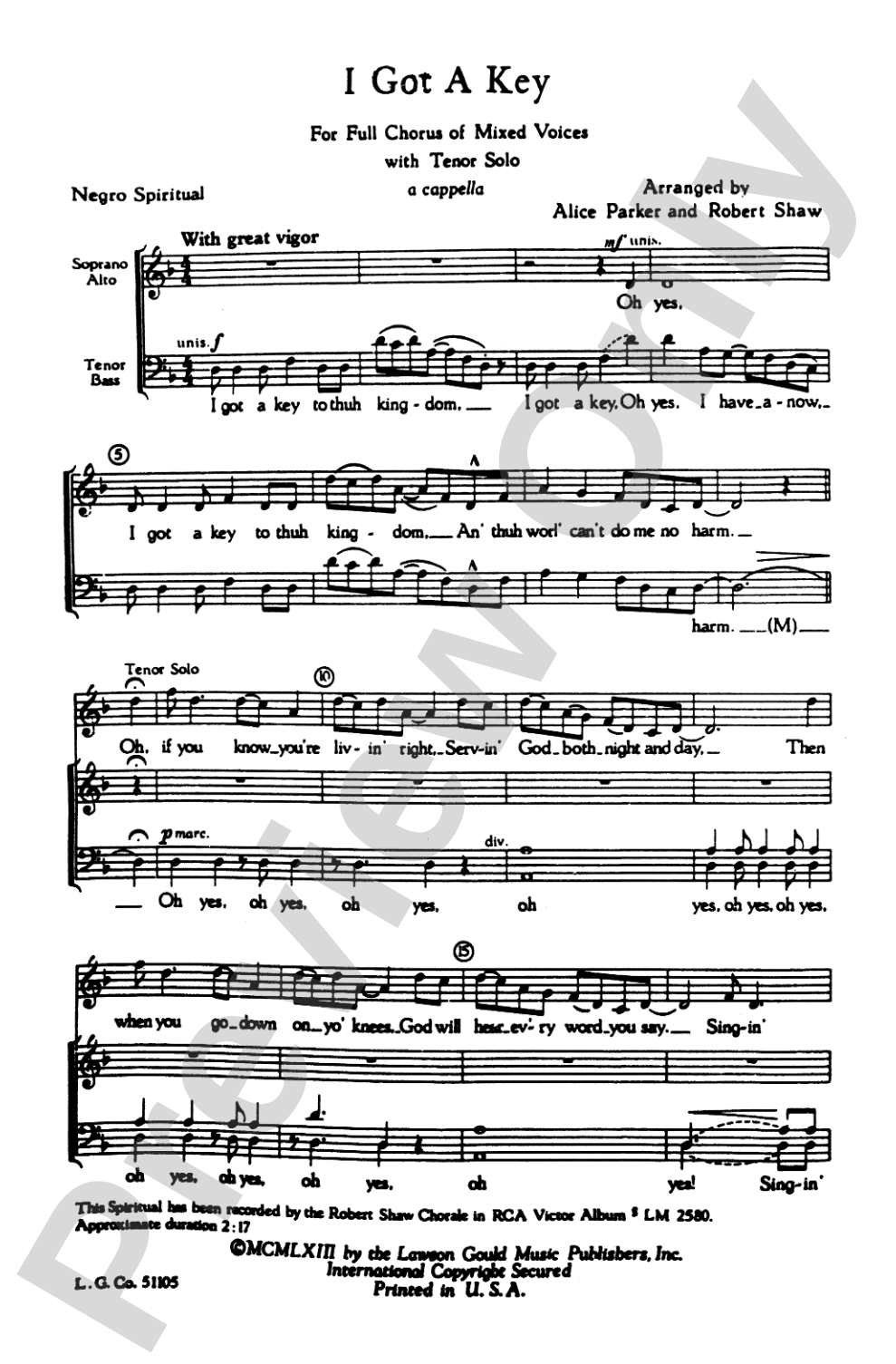 I Got a Key: SATB Choral Octavo