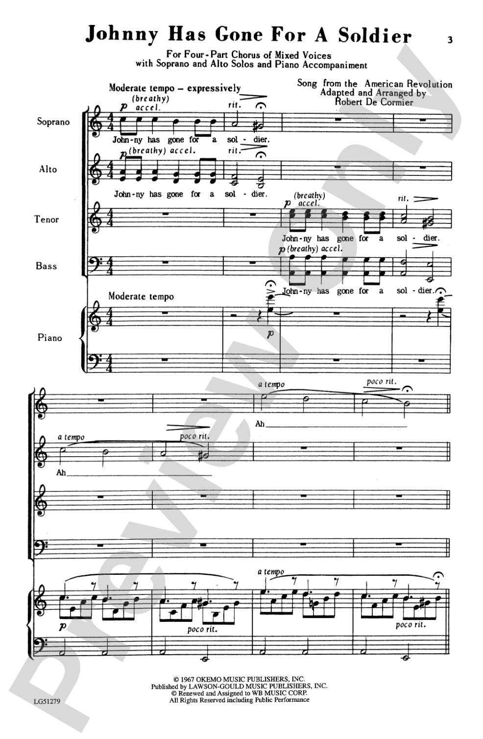 Johnny Has Gone for a Soldier: SATB Choral Octavo