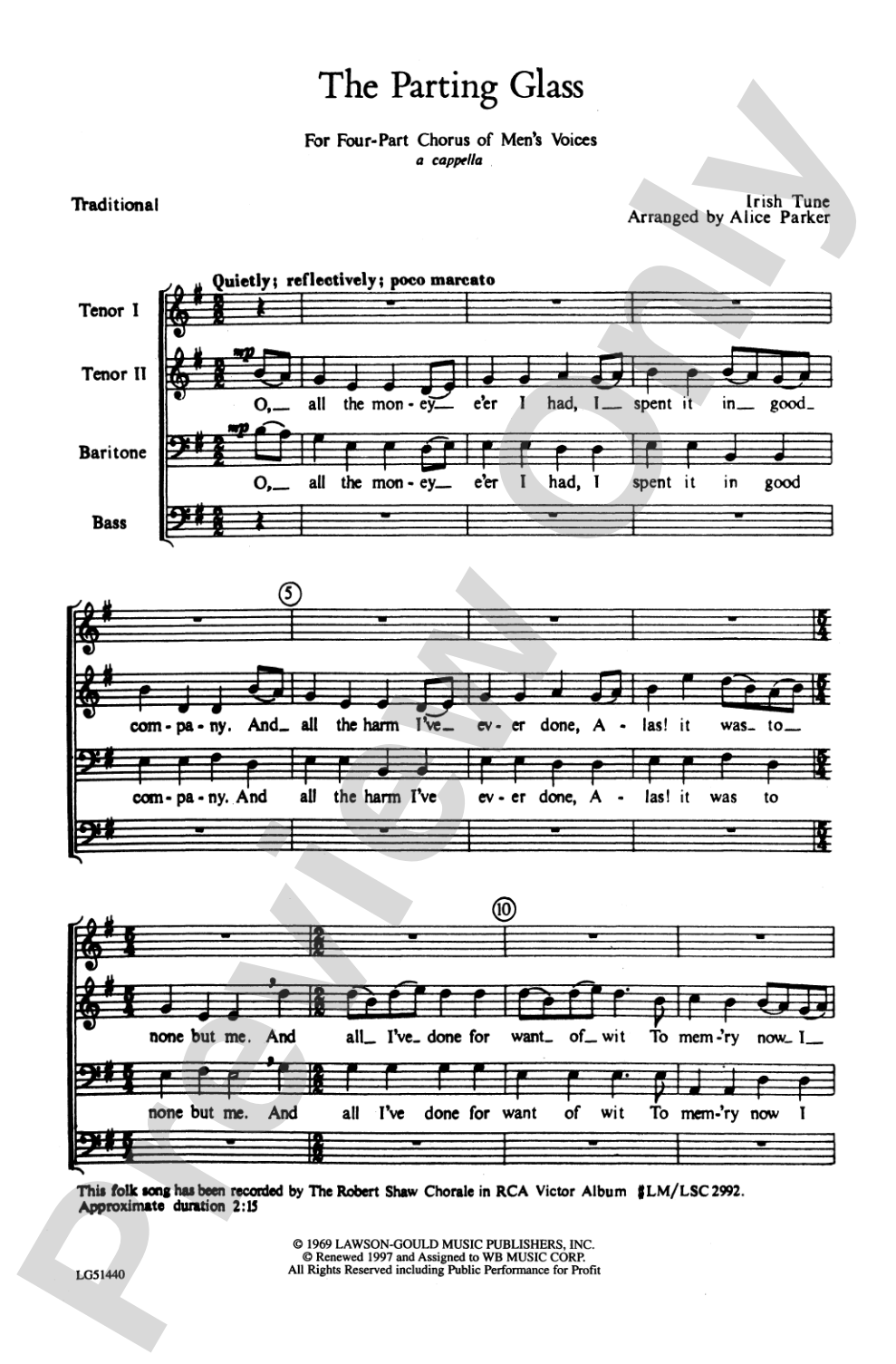 The Parting Glass: TTBB Choral Octavo