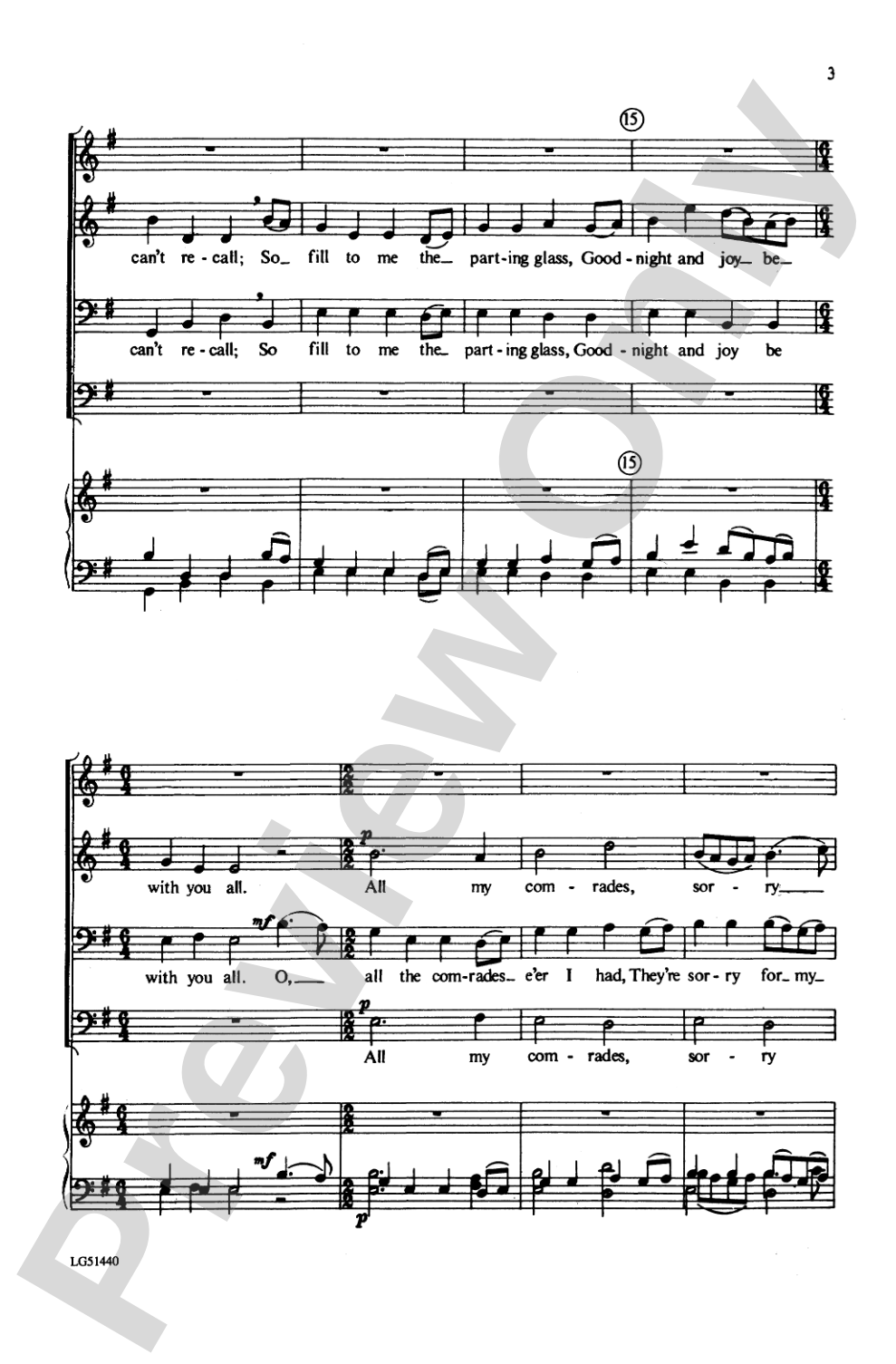 The Parting Glass: TTBB Choral Octavo