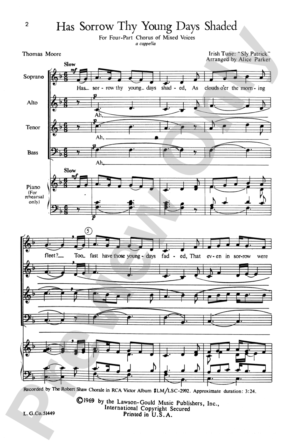 Has Sorrow Thy Young Days Shaded: SATB Choral Octavo
