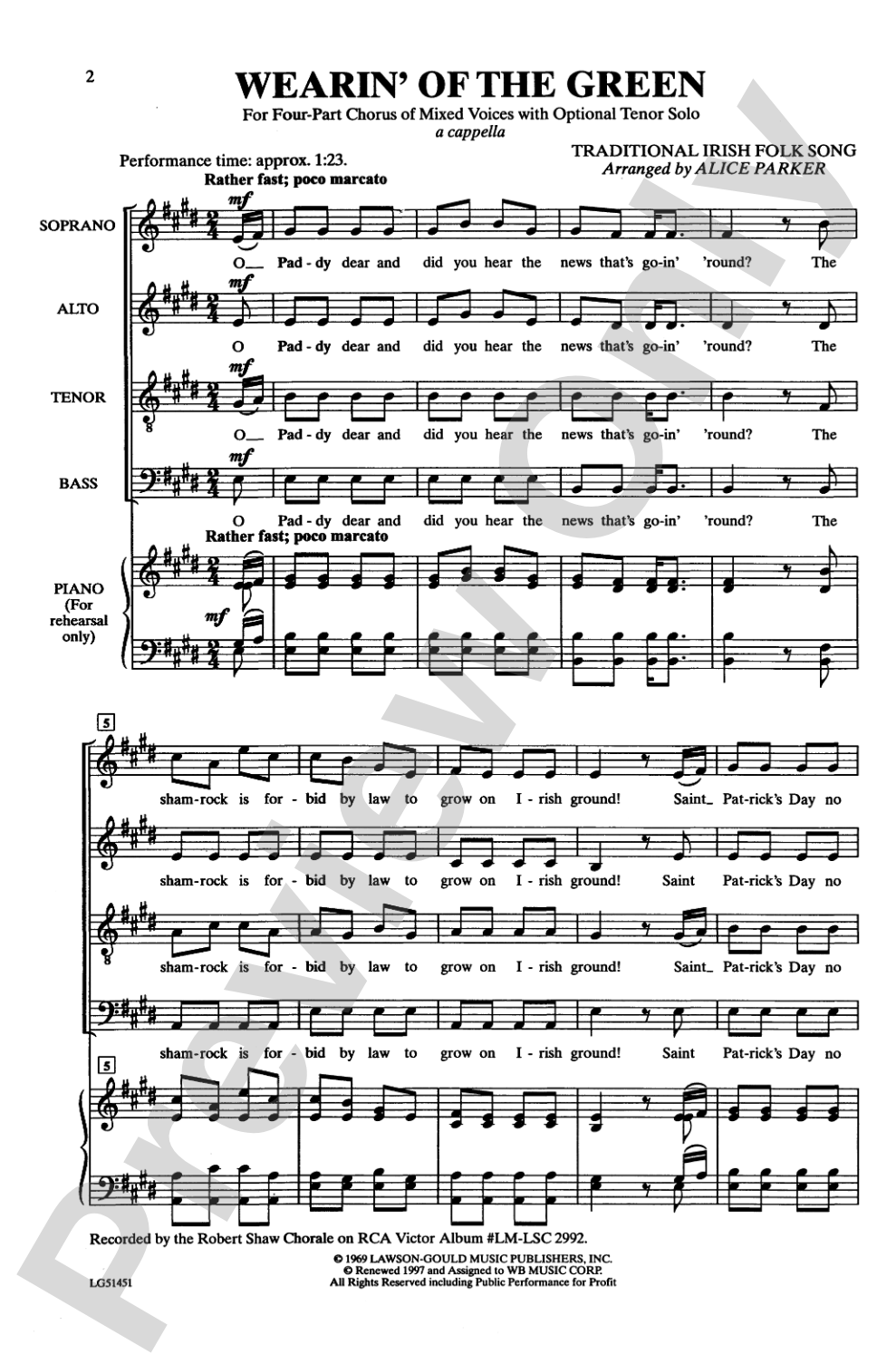 Wear'n of the Green: SATB Choral Octavo