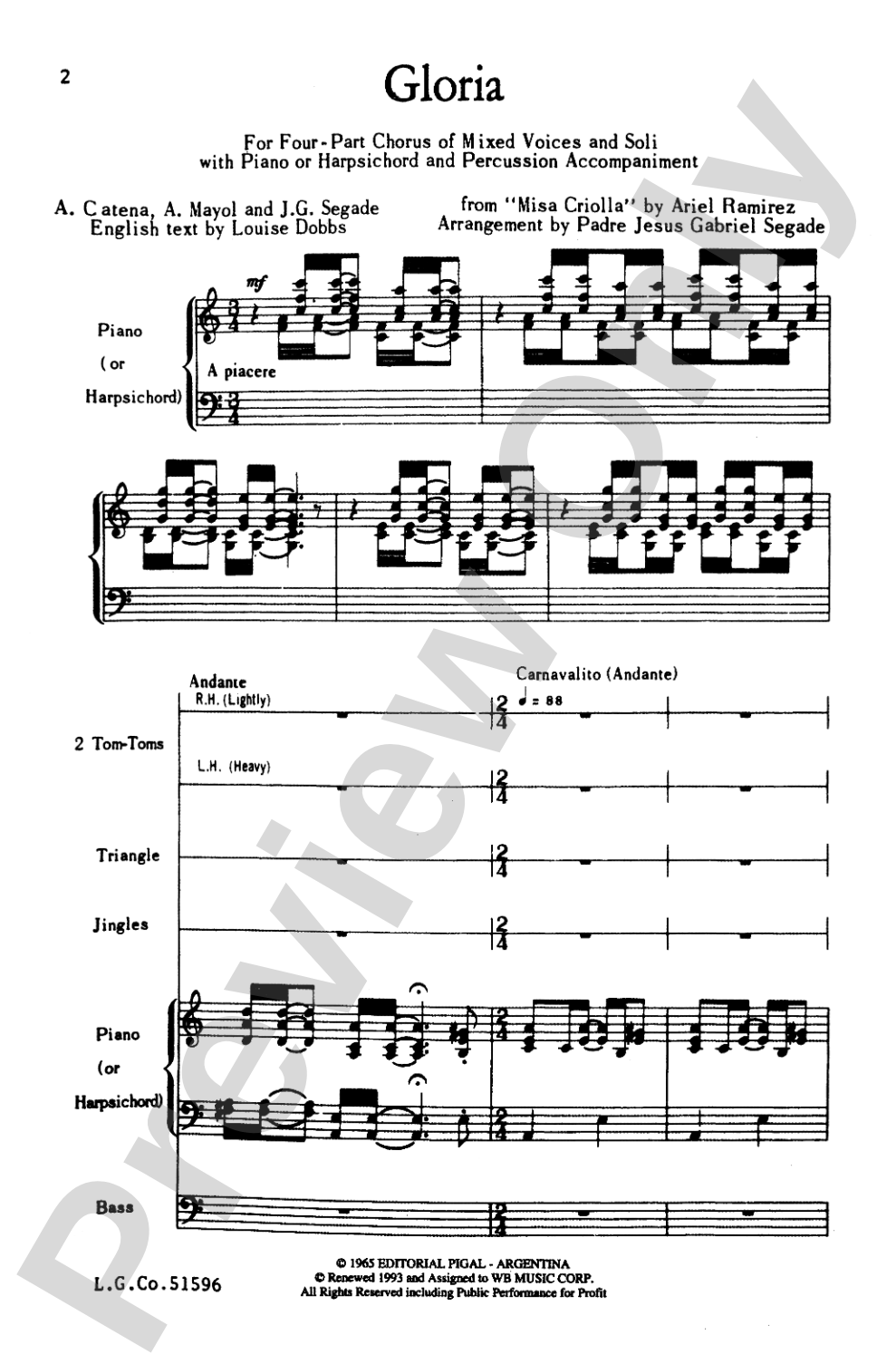 Gloria (from <I>Misa Criolla</I>): SATB Choral Octavo