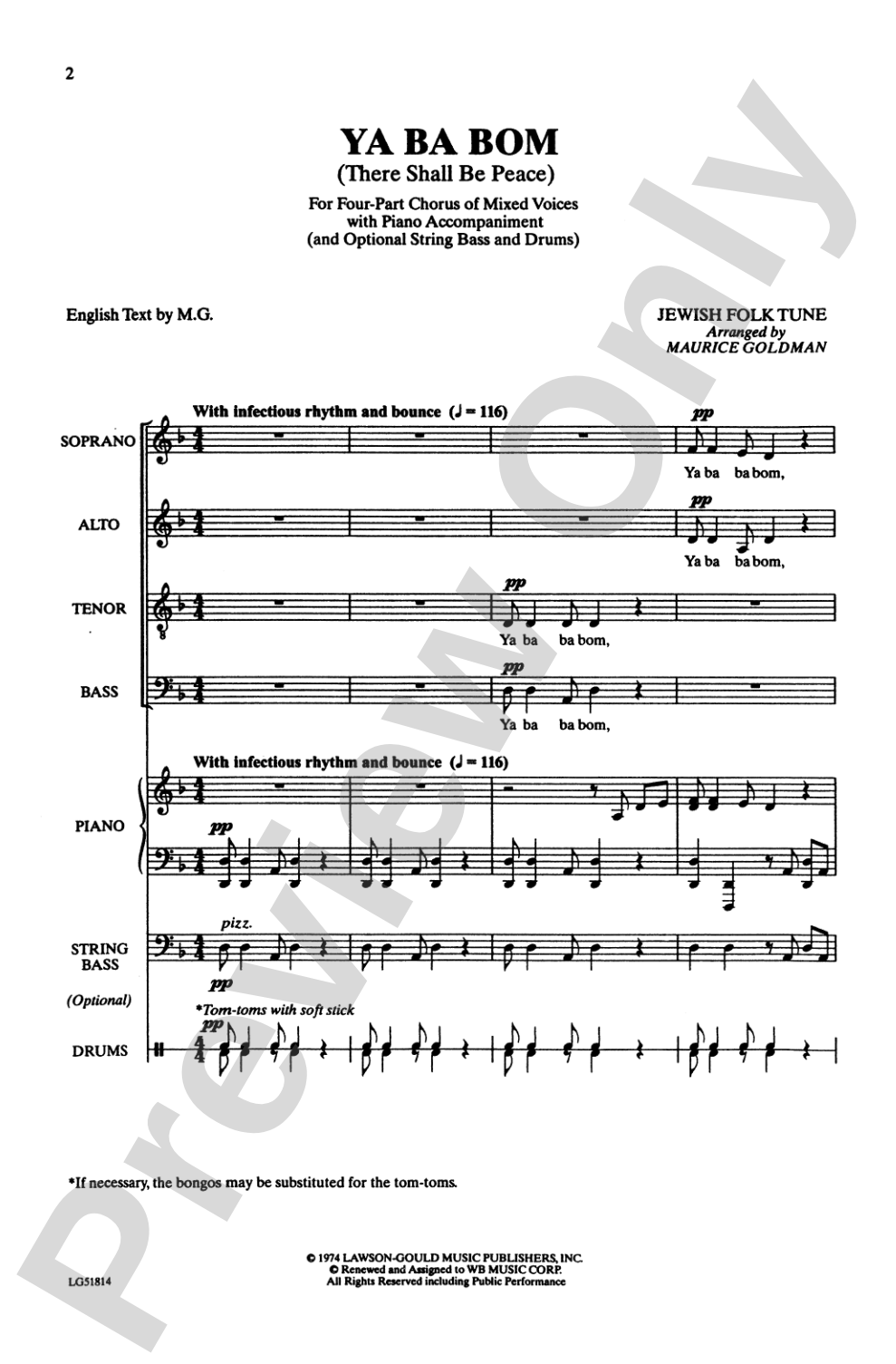 Ya Ba Bom: SATB Choral Octavo