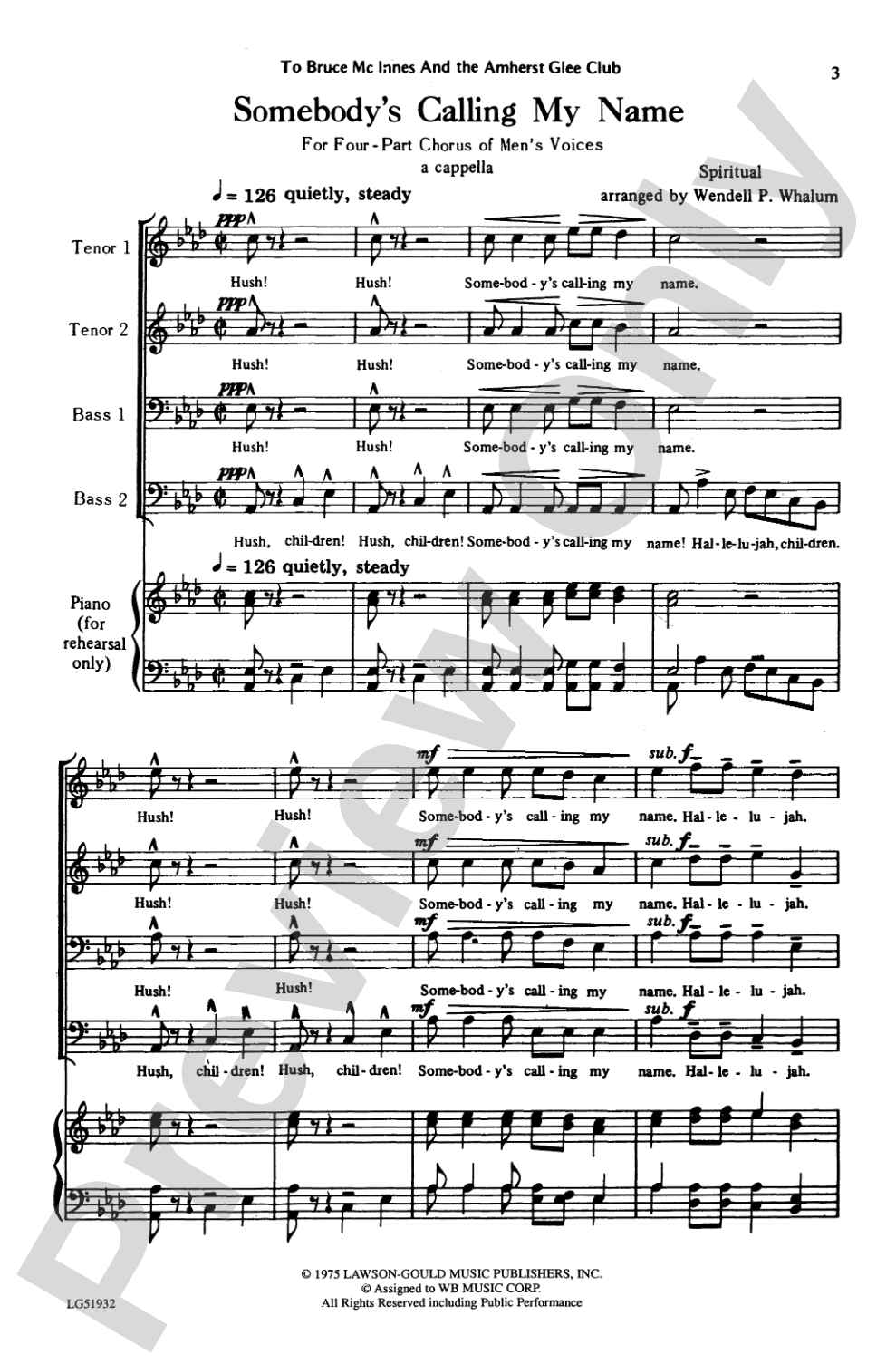 Somebody's Calling My Name: TTBB Choral Octavo