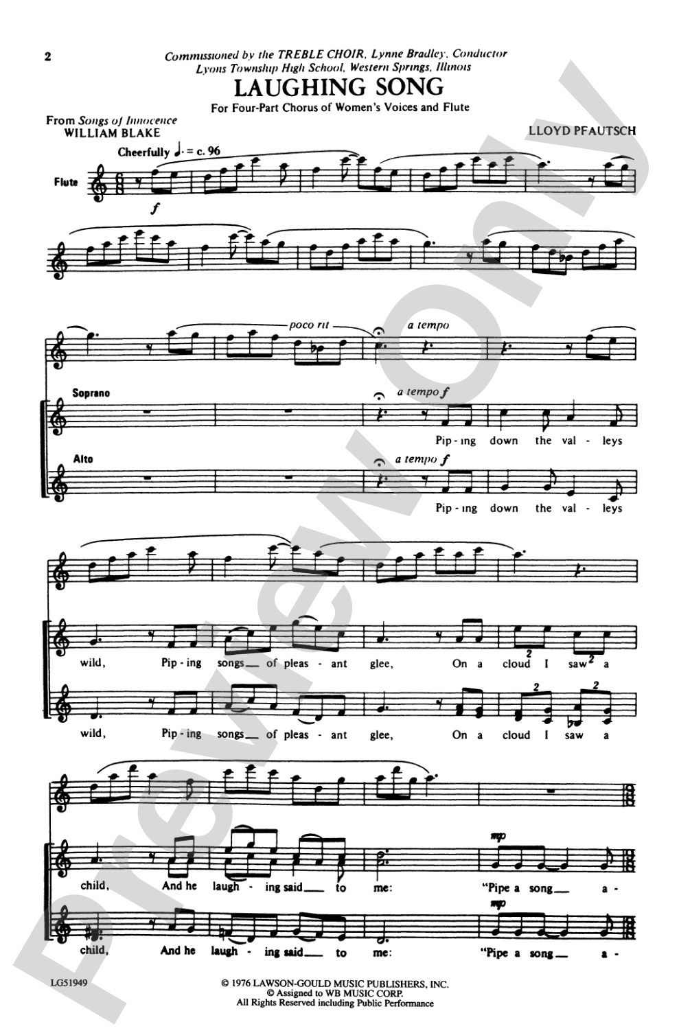 Laughing Song: SSAA Choral Octavo