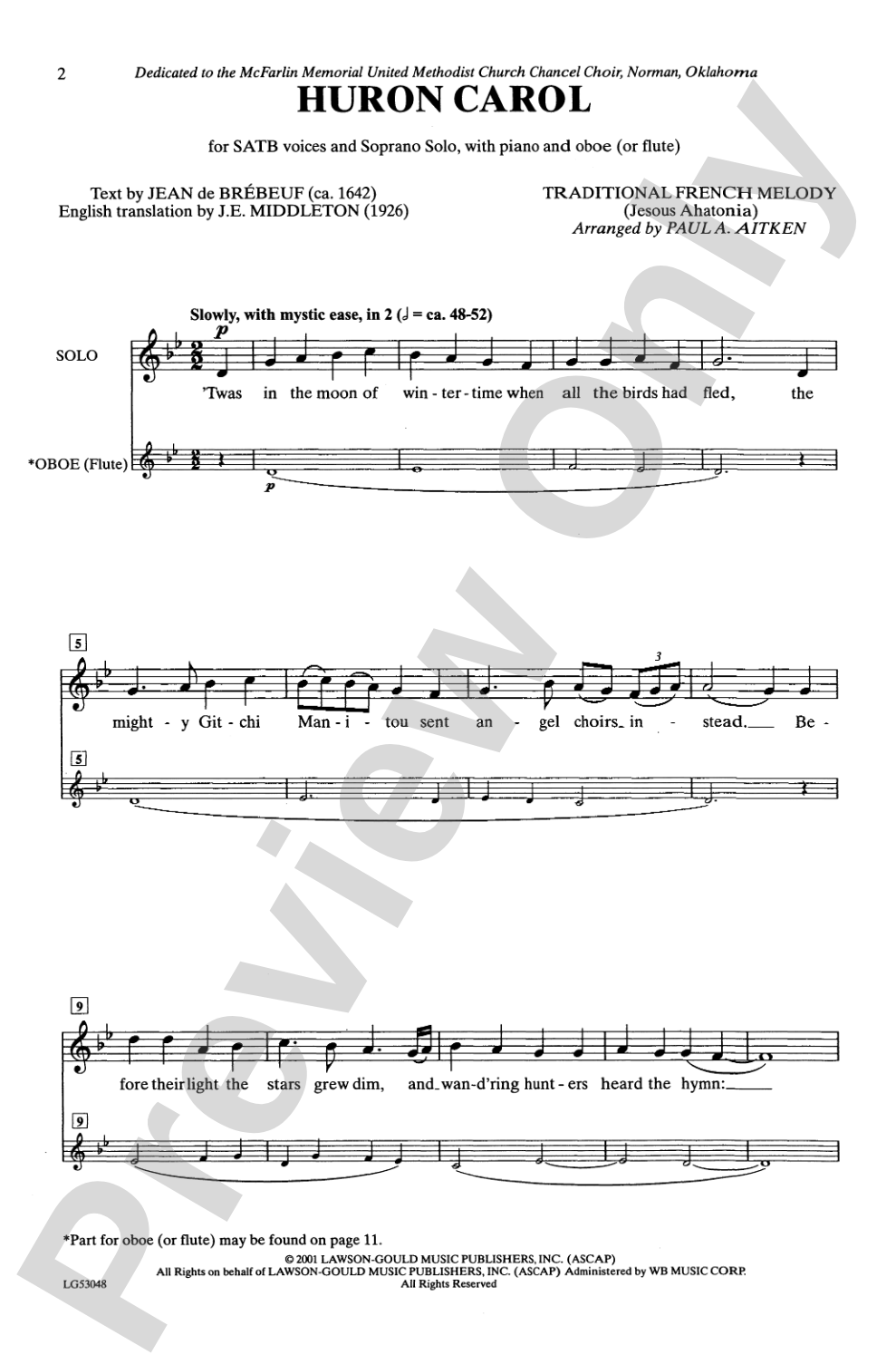 Huron Carol: SATB and Soprano Solo Choral Octavo
