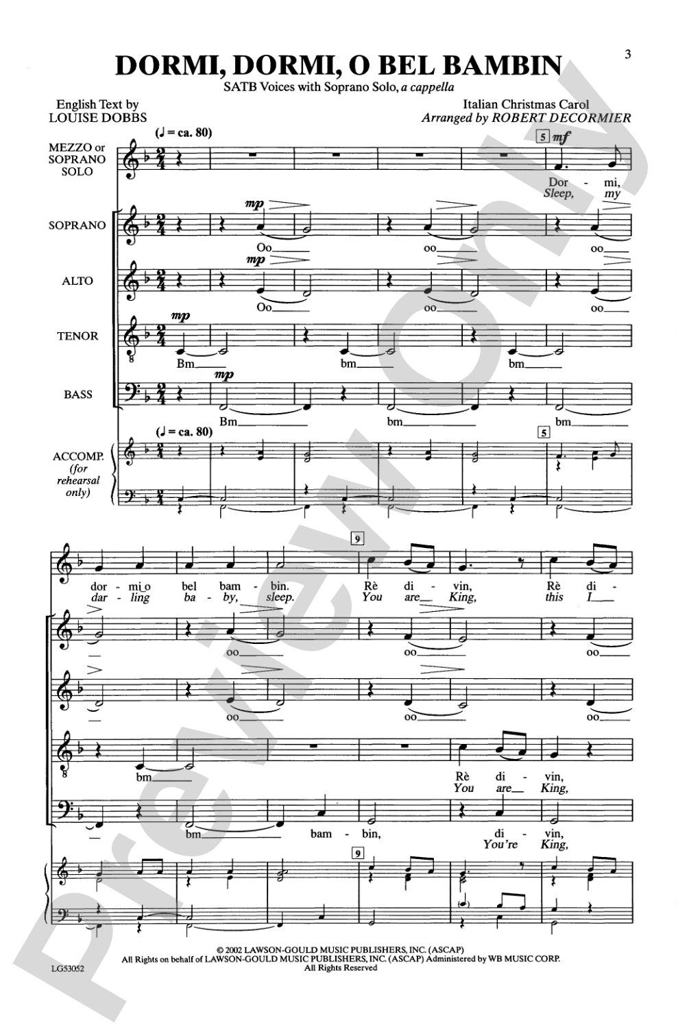 Dormi, Dormi, O Bel Bambin: SATB & Soprano Solo, <I>a cappella</I> Choral Octavo