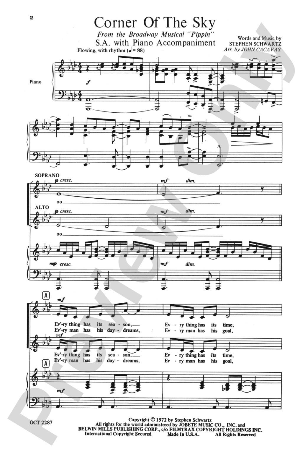 Corner of the Sky (from <I>Pippin</I>): SA Choral Octavo