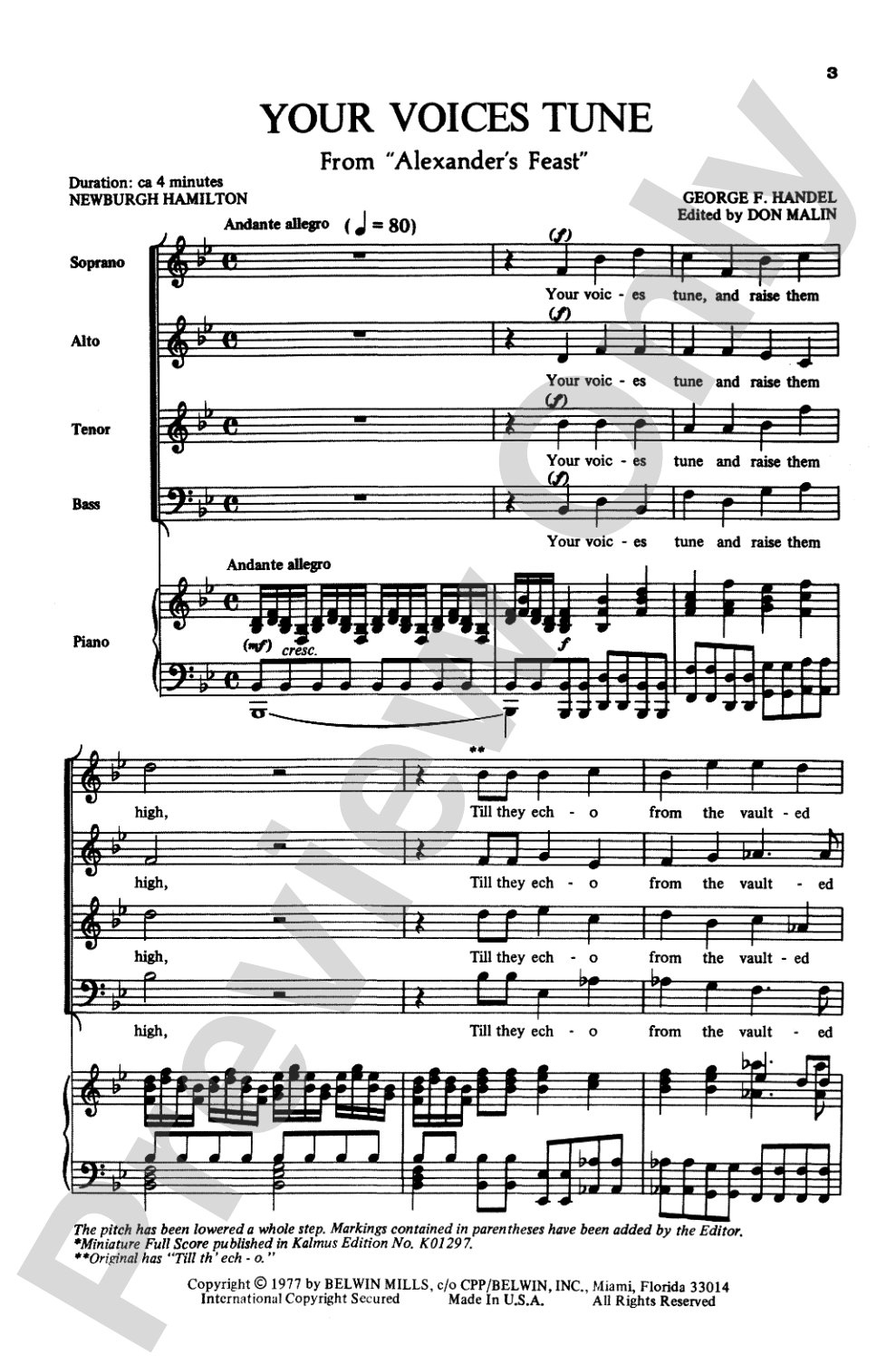 Your Voices Tune (from <I>Alexander's Feast</I>): SATB Choral Octavo