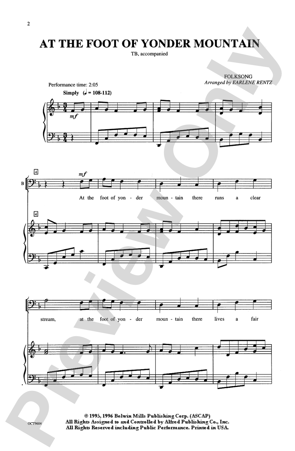 At the Foot of Yonder Mountain: TB Choral Octavo