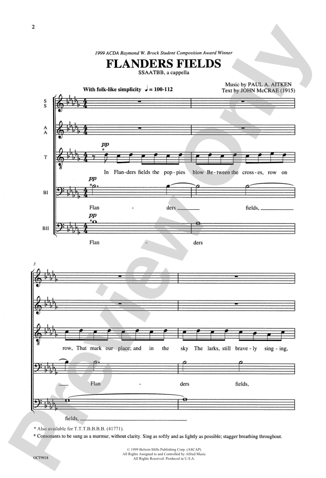 Flanders Fields: SSAATTBB Choral Octavo