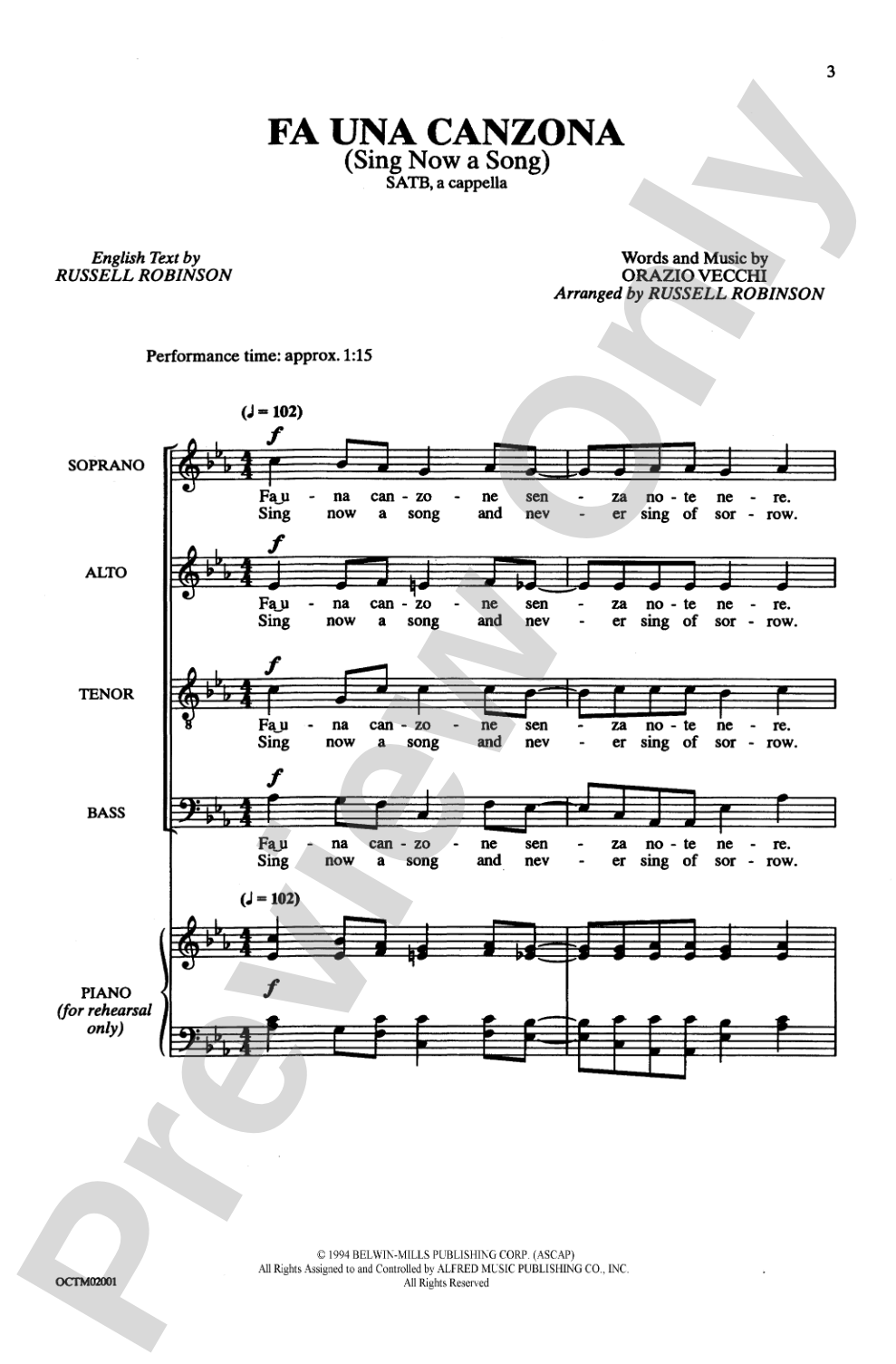Fa Una Canzona (Sing Now a Song): SATB, <I>a cappella</I> Choral Octavo