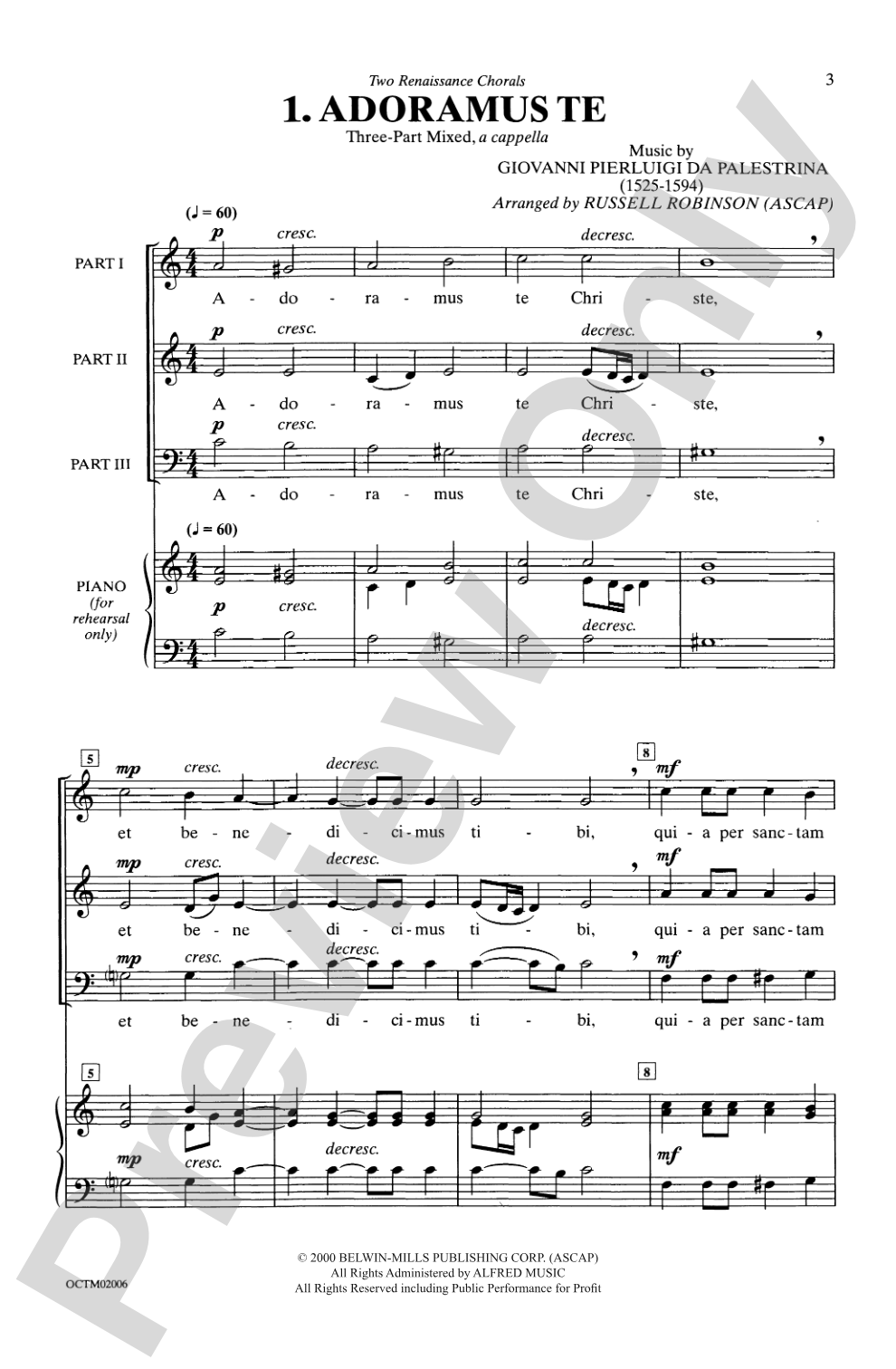 Two Renaissance Chorals (Adoramus Te / Ave Maria): 3-Part Mixed, <I>a cappella</I> Choral Octavo