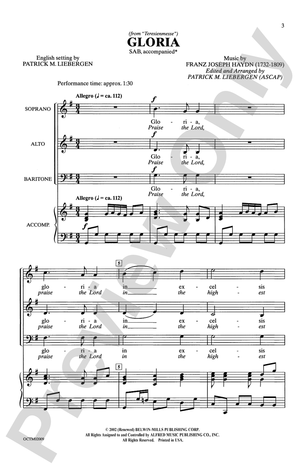 Gloria (from <I>Teresienmesse</I>): SAB Choral Octavo