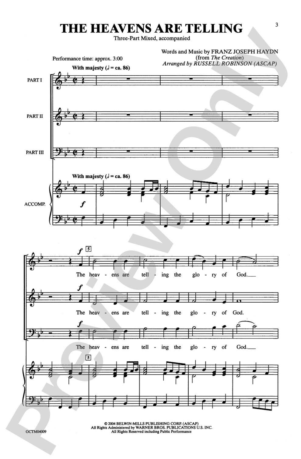 The Heavens Are Telling (from <I>The Creation</I>): 3-Part Mixed Choral Octavo