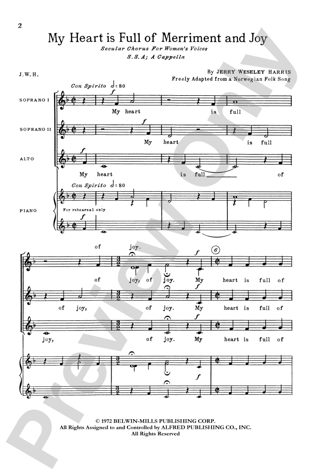 My Heart Is Full of Merriment and Joy: SSA, <I>a cappella</I> Choral Octavo