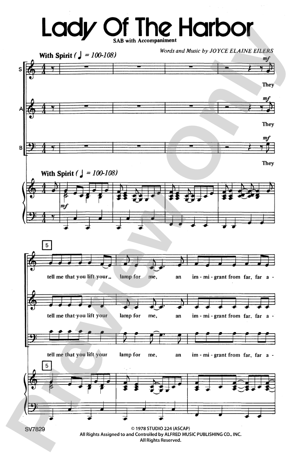 Lady of the Harbor: SAB Choral Octavo
