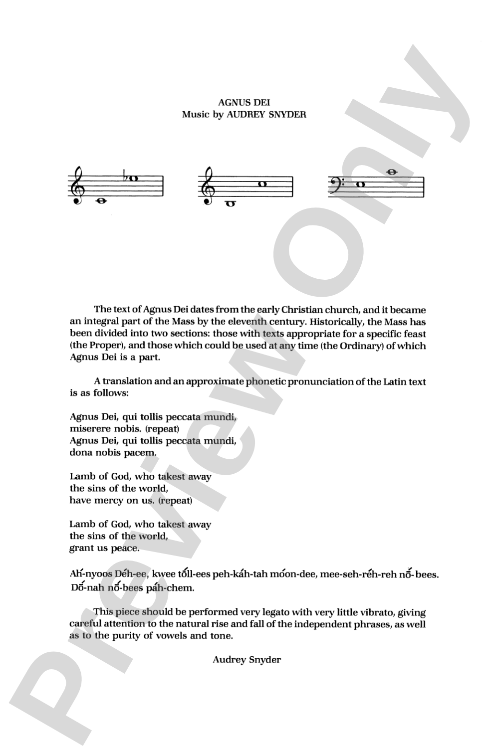 Agnus Dei: 3-Part Choral Octavo