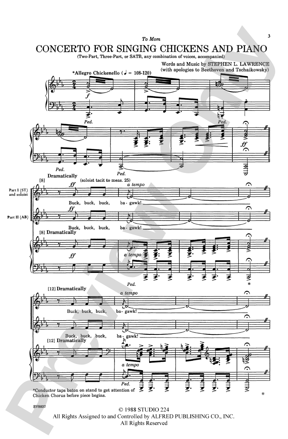 Concerto for Singing Chickens and Piano: 2 or 3-Part, or SATB (any combination of voices) Choral Octavo