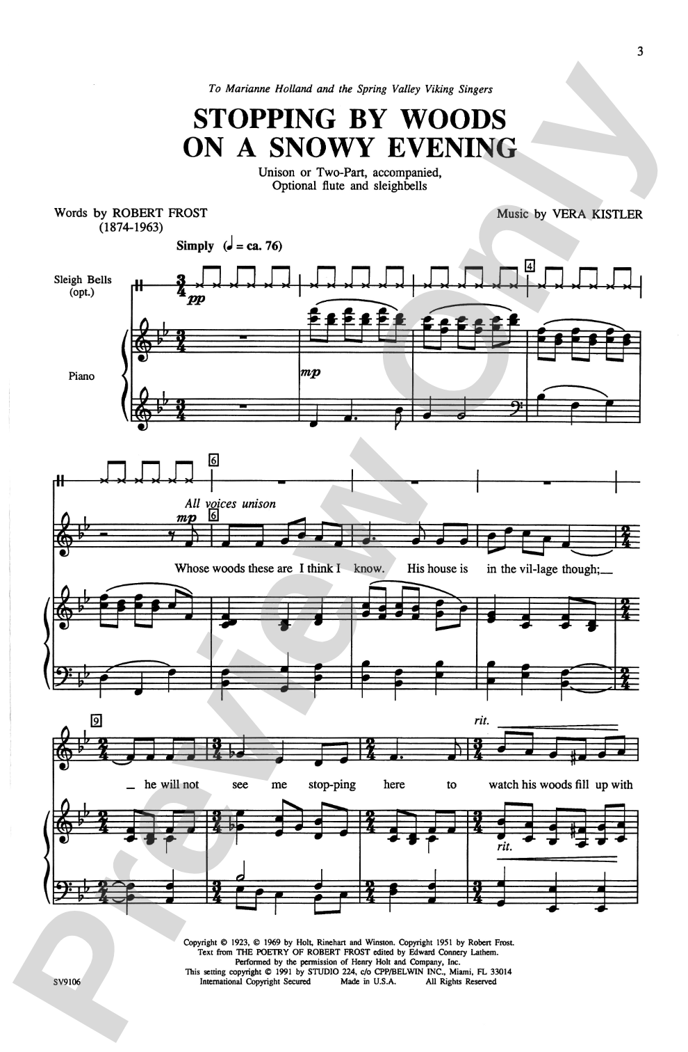 Stopping by Woods on a Snowy Evening: Unison or 2-Part Choral Octavo