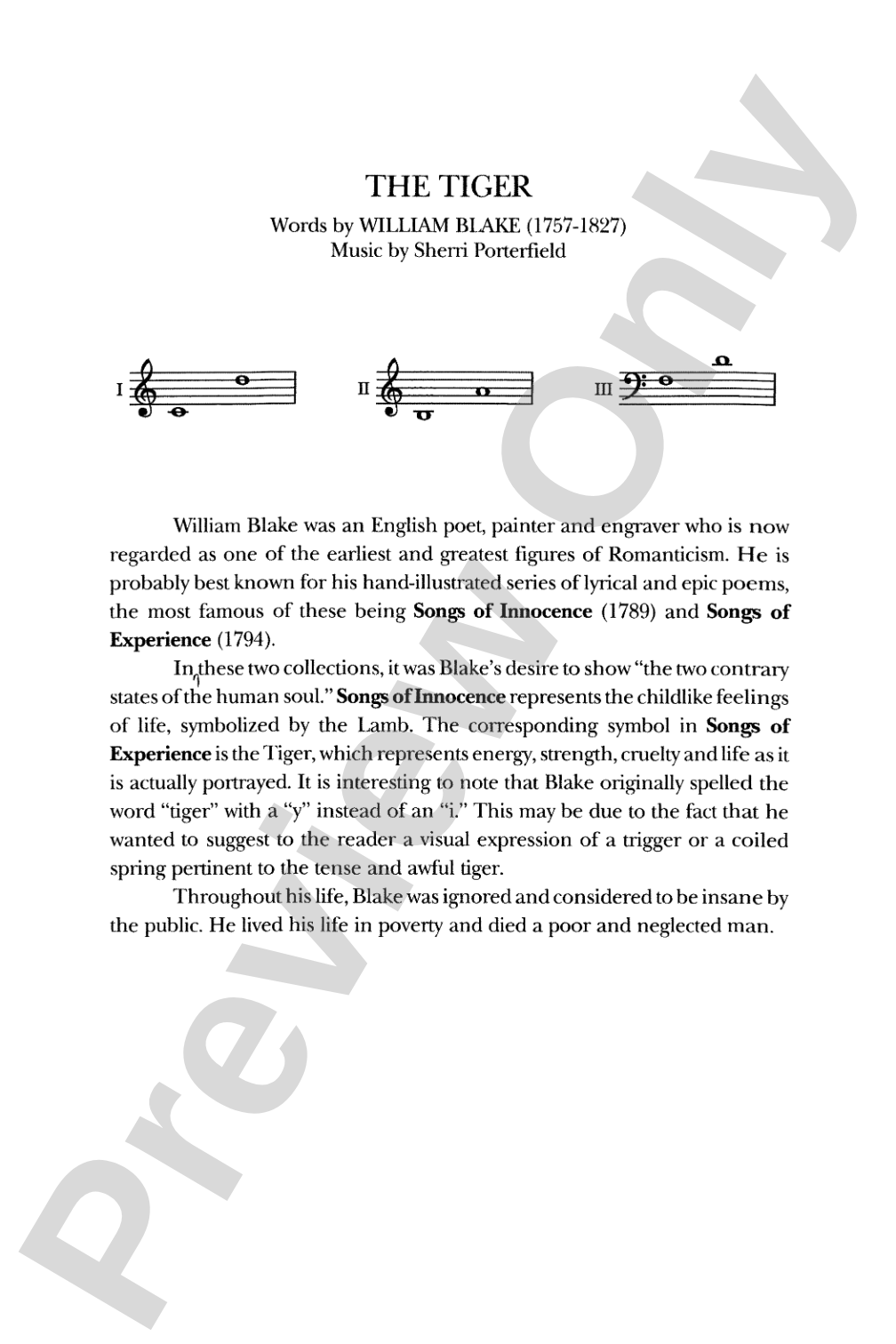 The Tiger: 3-Part Mixed Choral Octavo