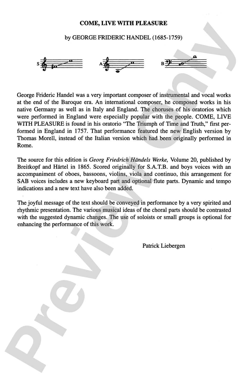 Come, Live with Pleasure: SAB Choral Octavo