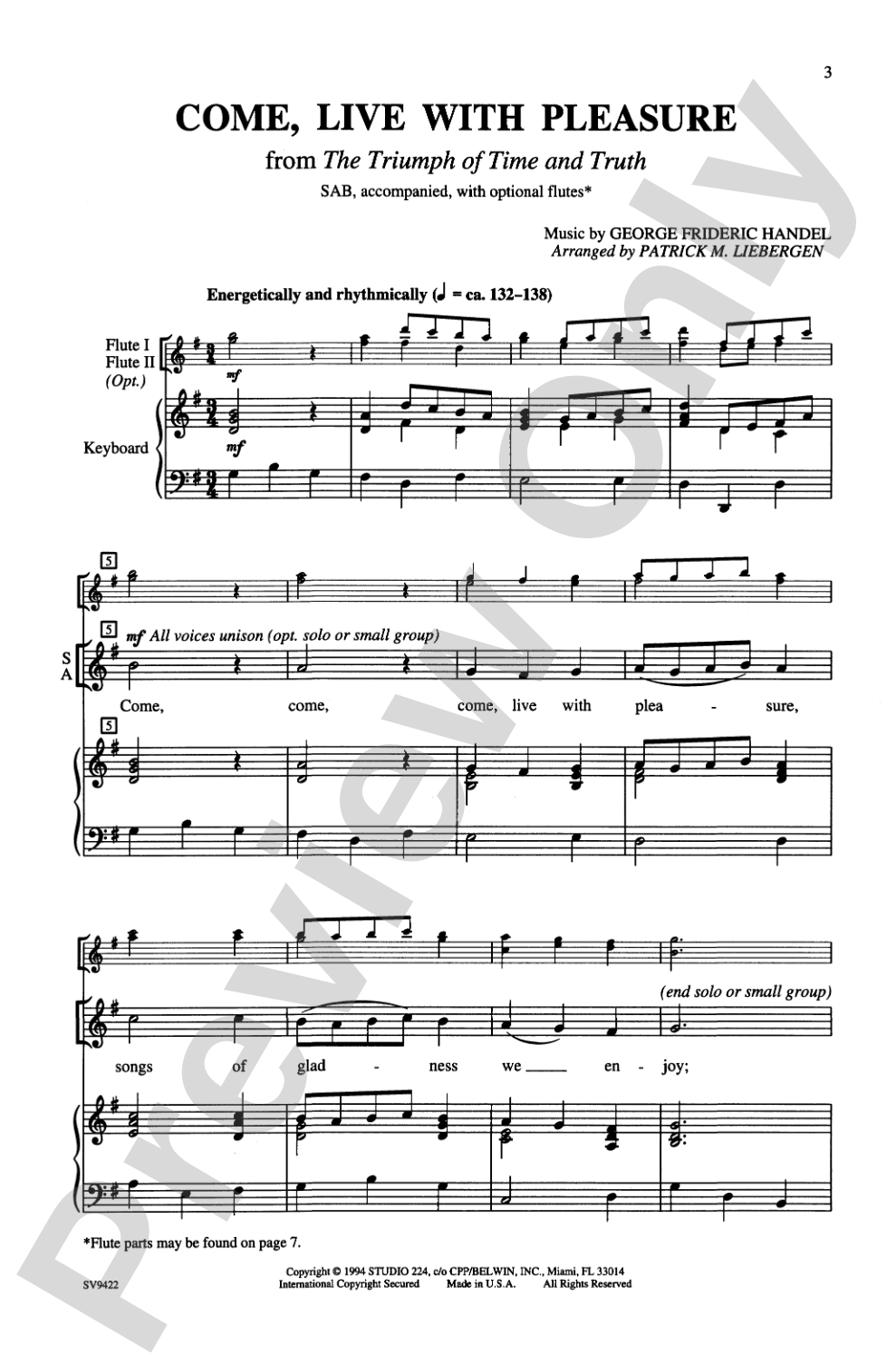 Come, Live with Pleasure: SAB Choral Octavo