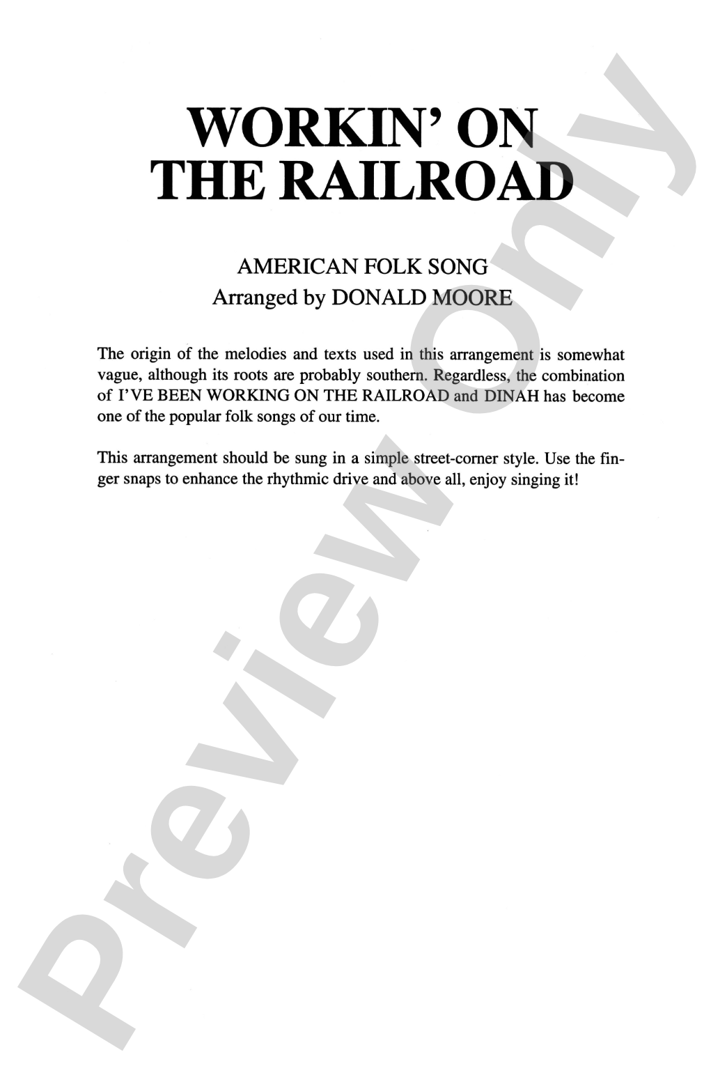 Workin' on the Railroad: TTB, <I>a cappella</I> Choral Octavo