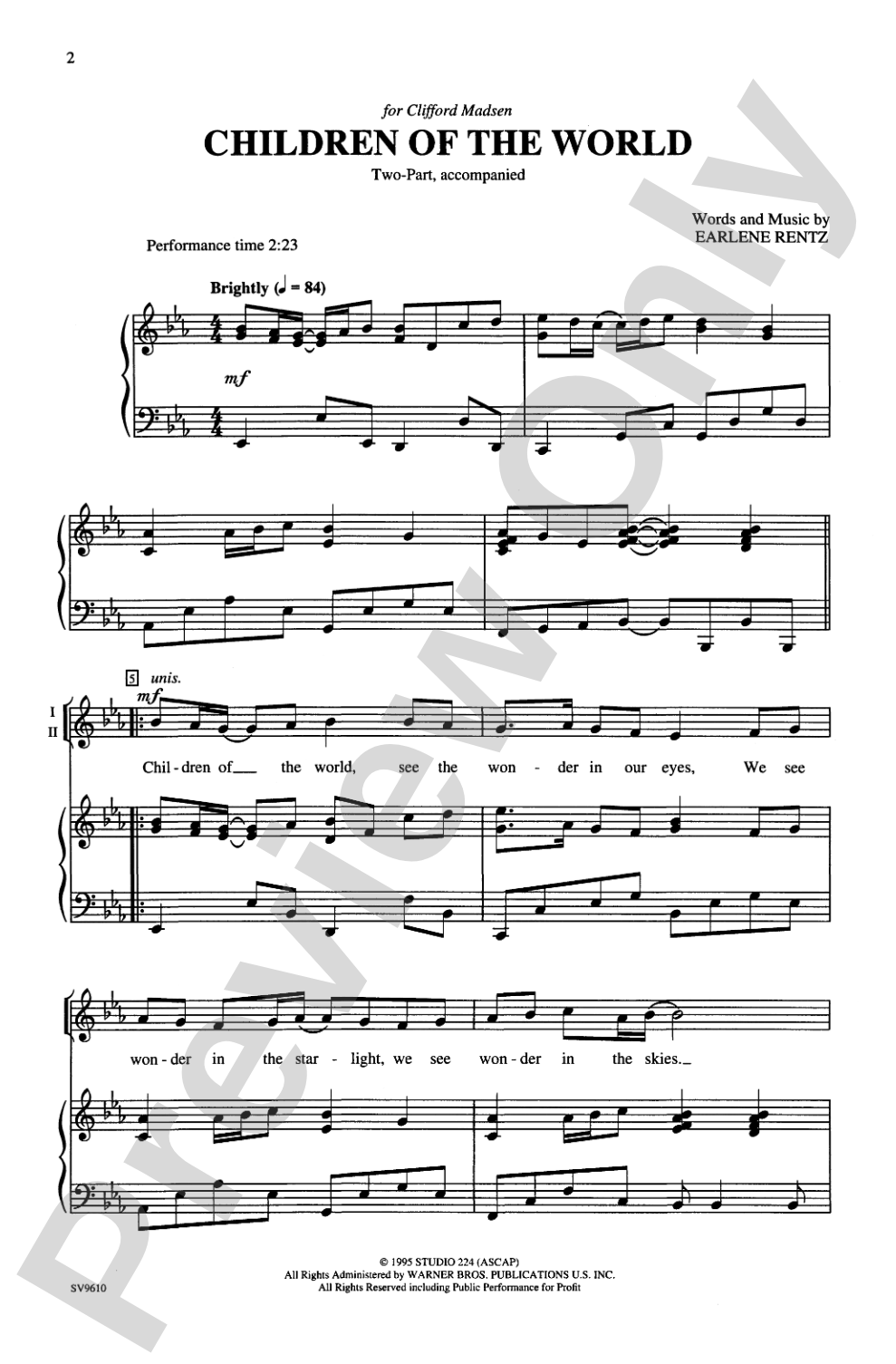Children of the World: 2-Part Choral Octavo | Earlene Rentz