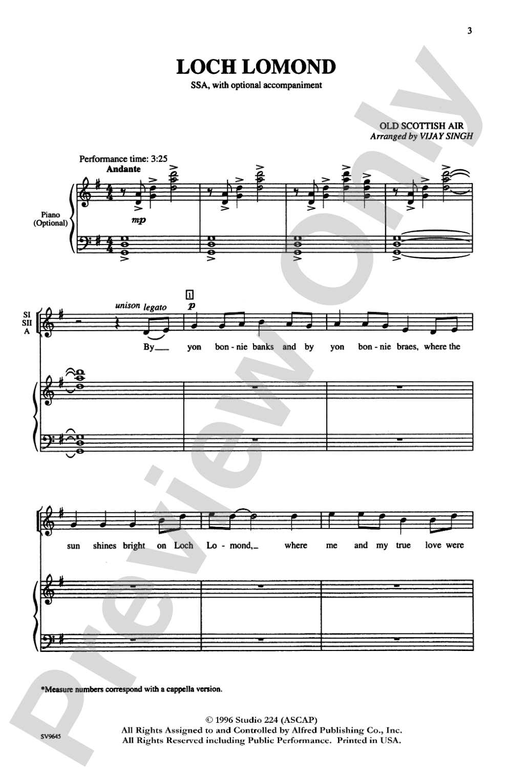 Loch Lomond: SSA, <I>a cappella</I> Choral Octavo