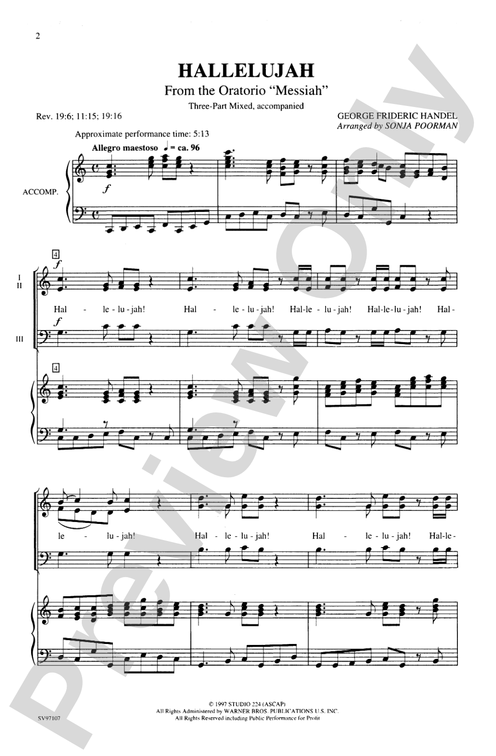 Hallelujah (from the oratorio <I>Messiah</I>): 3-Part Mixed Choral Octavo