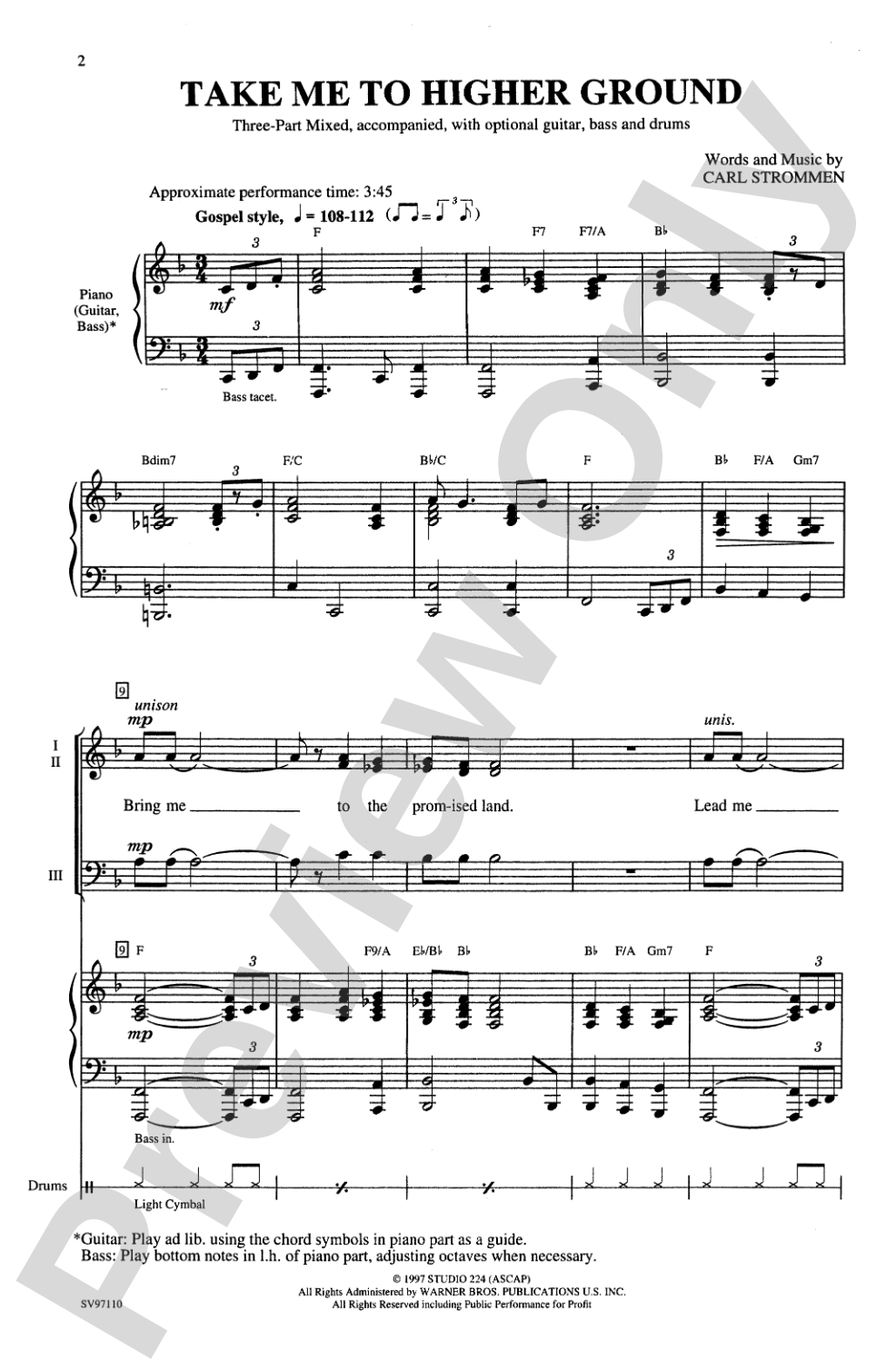 Take Me to Higher Ground: 3-Part Mixed Choral Octavo