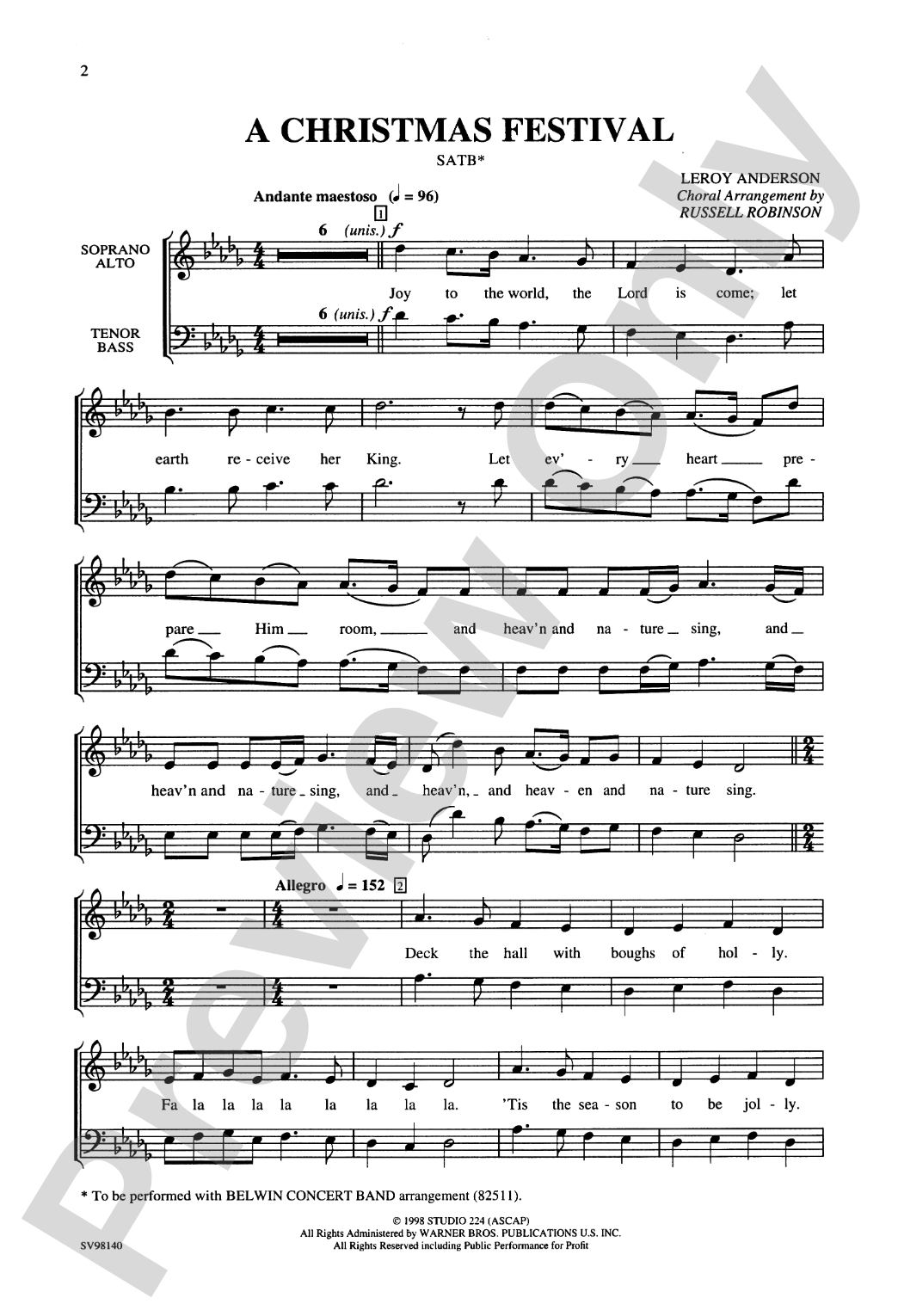 A Christmas Festival: SATB Choral Octavo