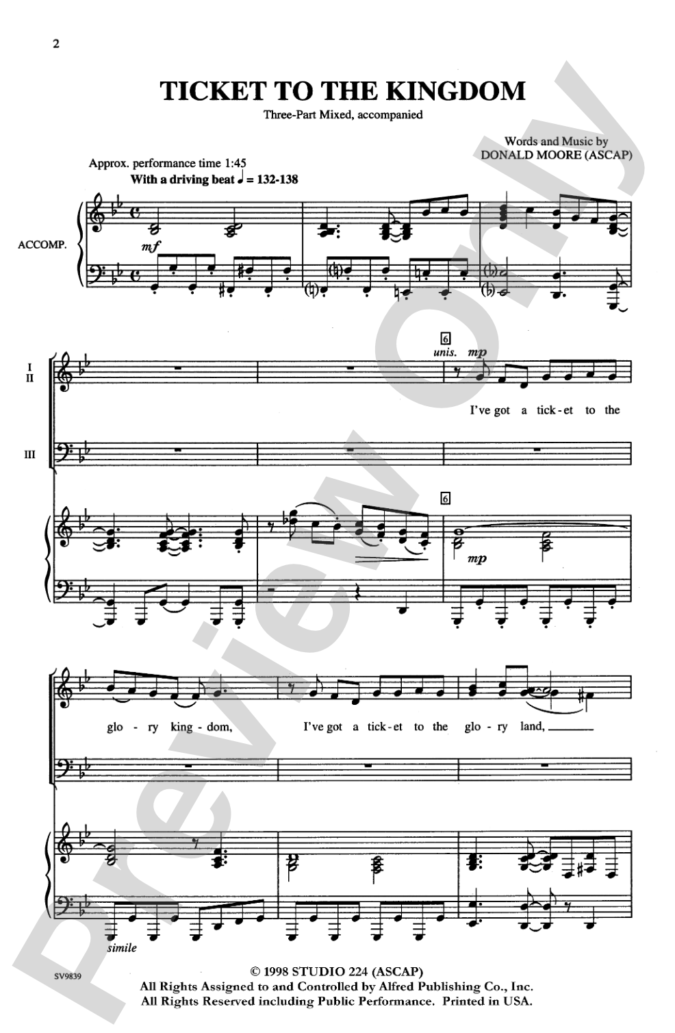 Ticket to the Kingdom: 3-Part Mixed Choral Octavo