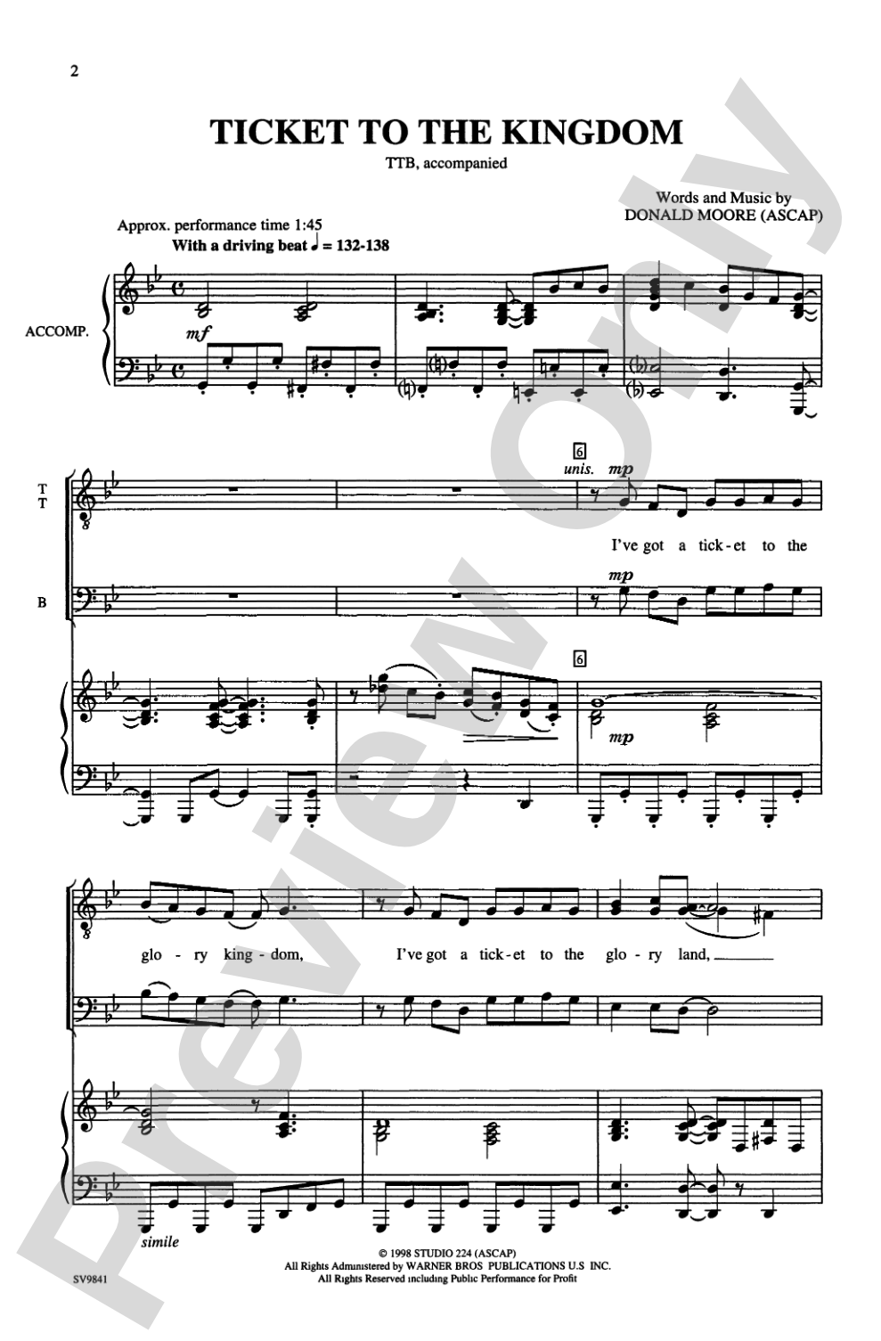 Ticket to the Kingdom: TTB Choral Octavo