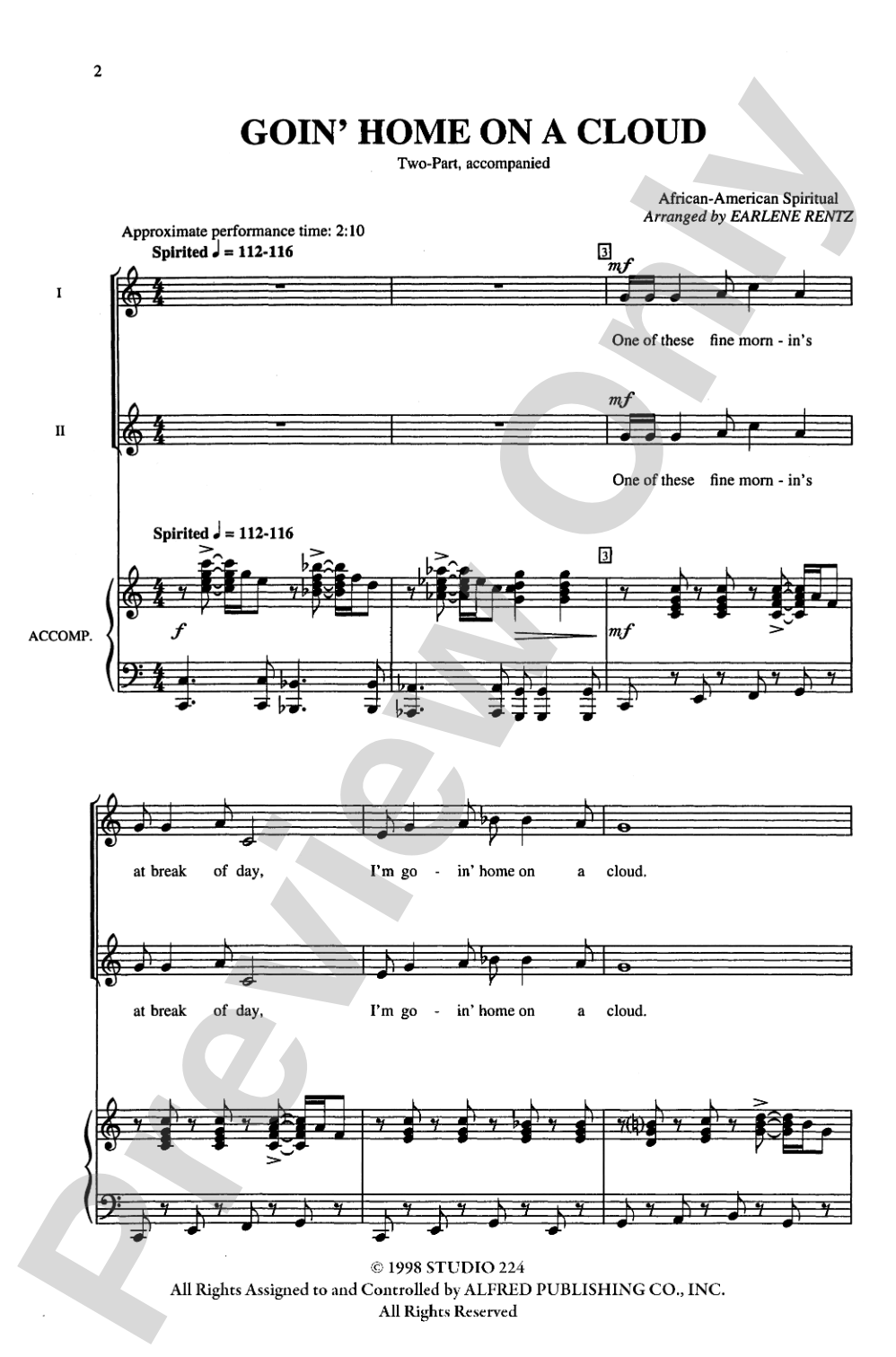 Goin' Home on a Cloud: 2-Part Choral Octavo
